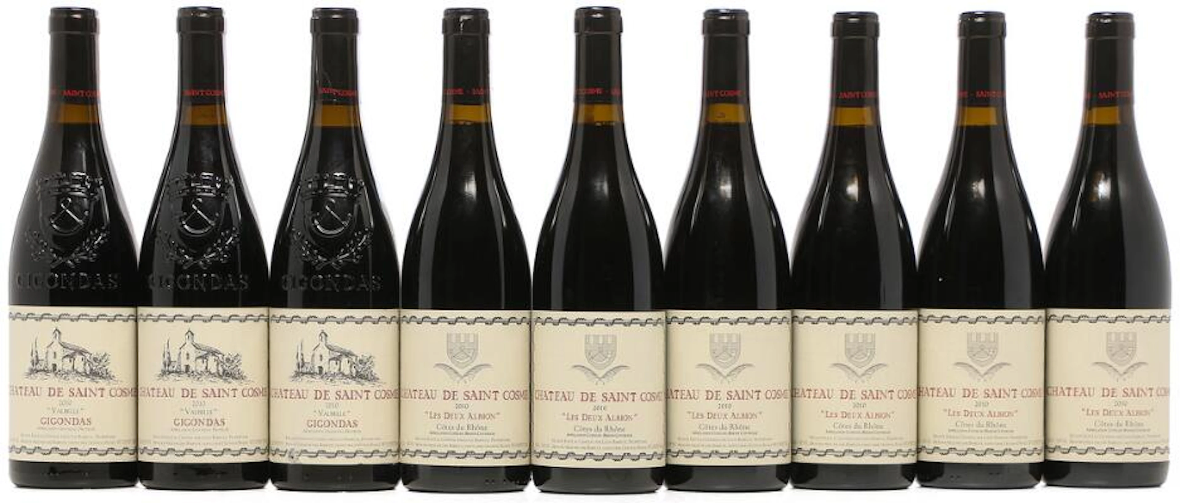 3 bts. Gigondas "Valbelle", Chateau De Saint Cosme 2010 A (hf/in).
