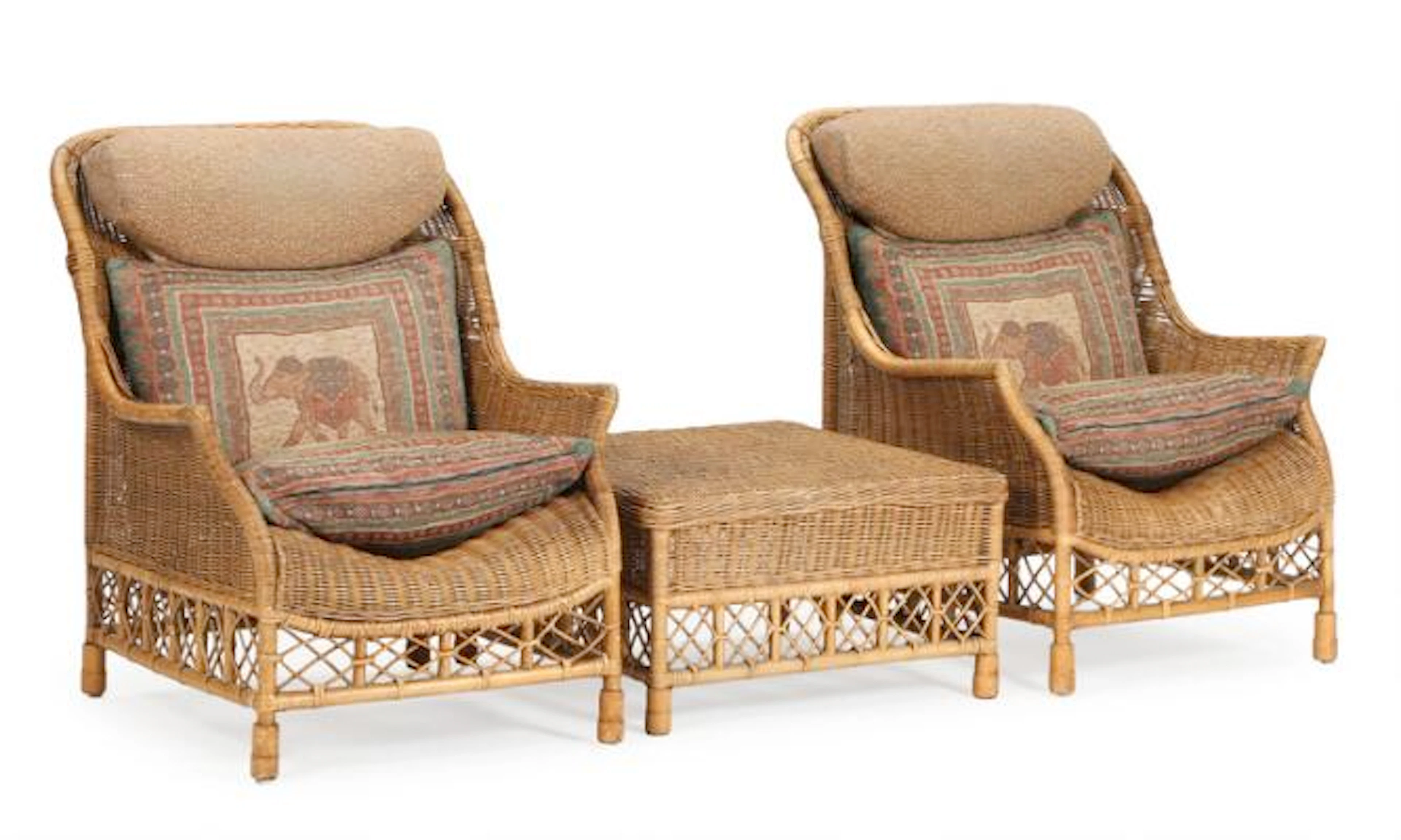Søren Lund: “Karen Blixen”. A pair of woven rattan lounge chairs and