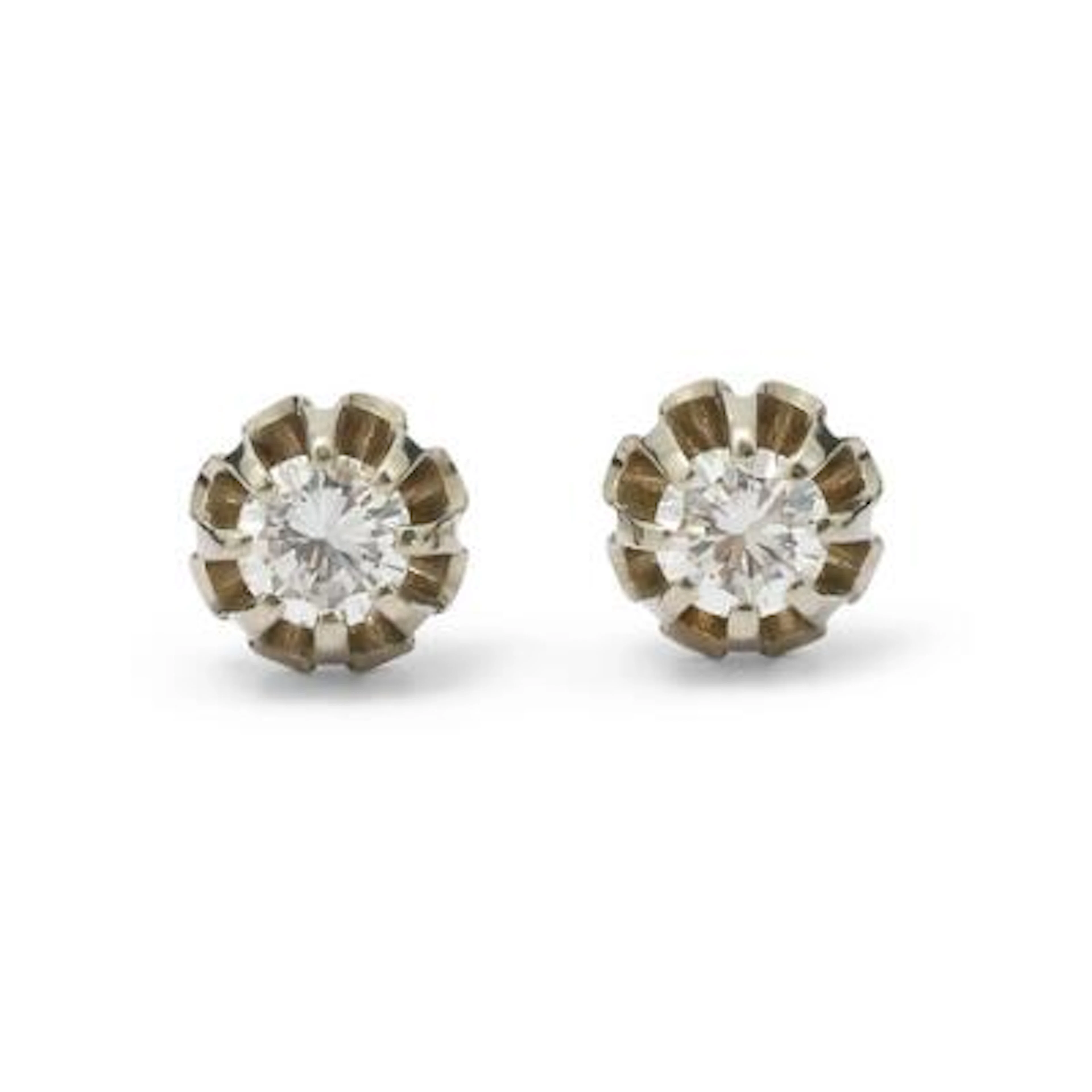 A pair of diamond ear studs each set with a brilliant-cut diamond