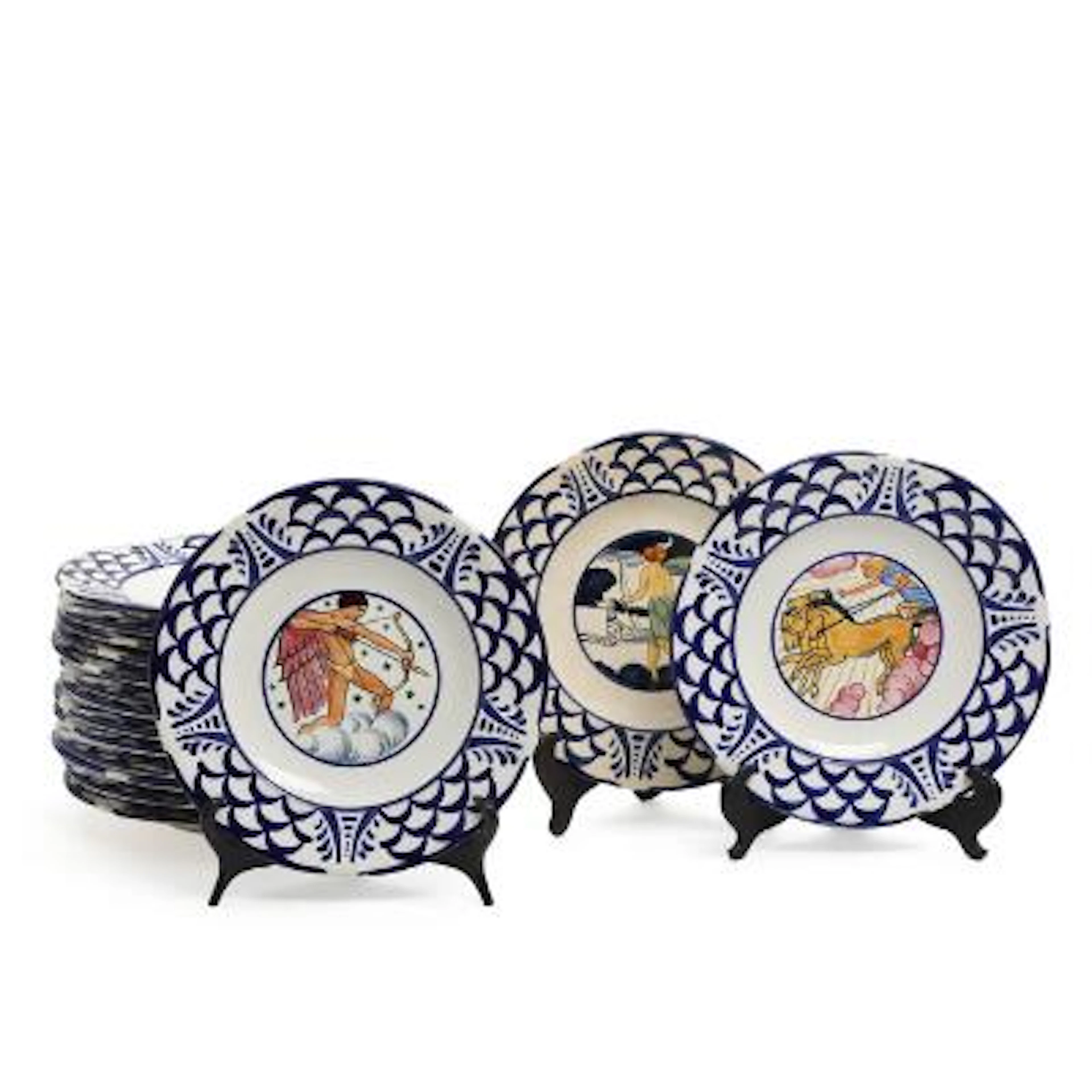 Harald Slott-Møller: A collection of zodiac faience wall plates. Aluminia.