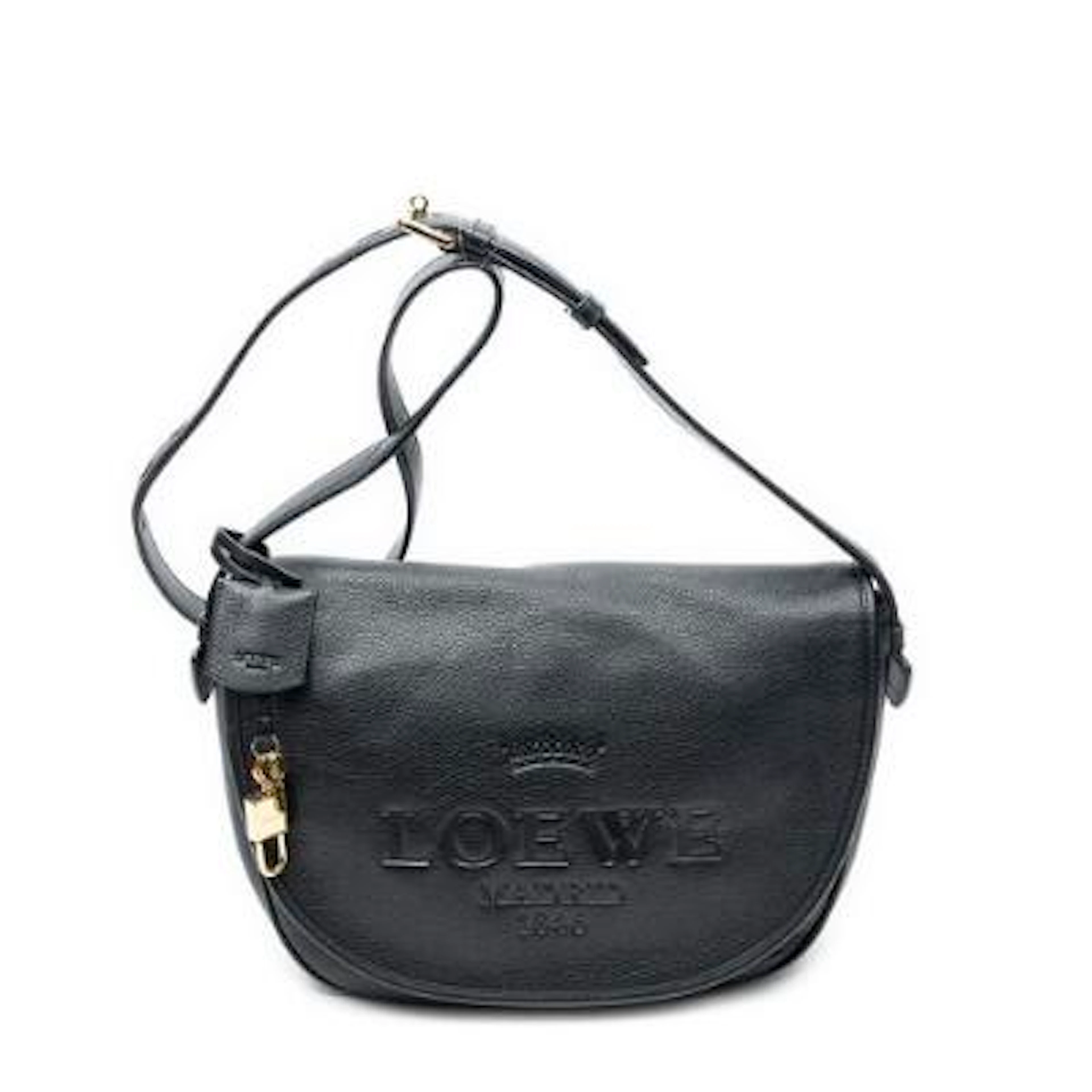 LOEWE: A "Heritage Flap Messenger" bag of black leather with an adjustable