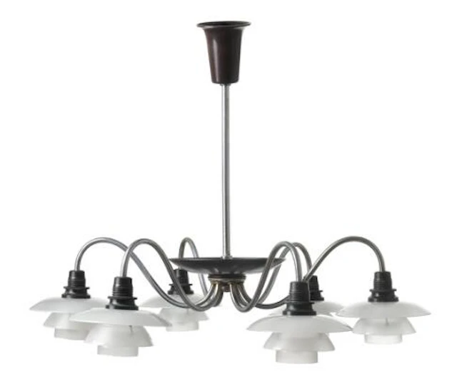 Poul Henningsen: "PH The Bowl." Six-armed chandelier with cromed metal