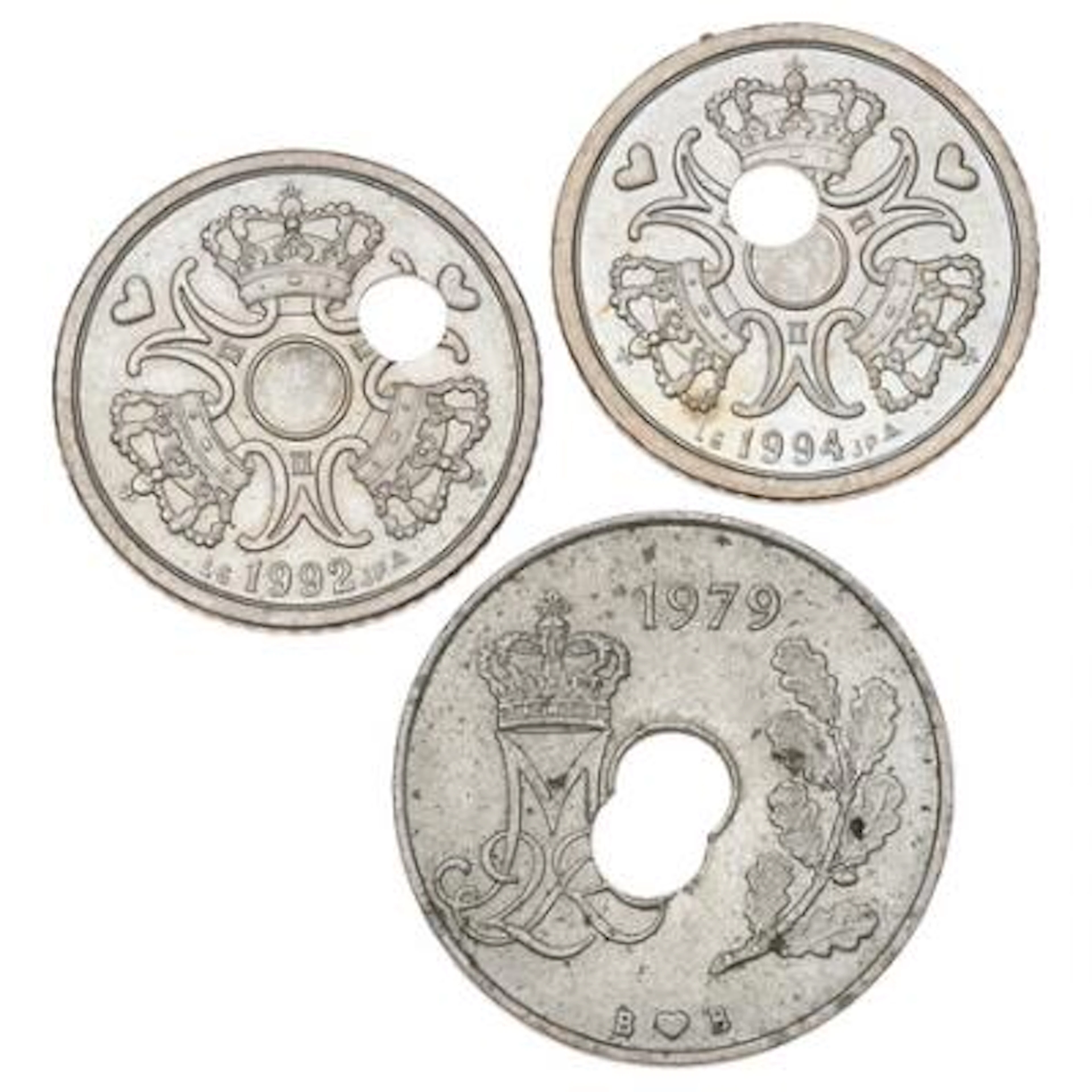 Margrethe II, small lot error coins, 25 øre 1979 with doubkestruck