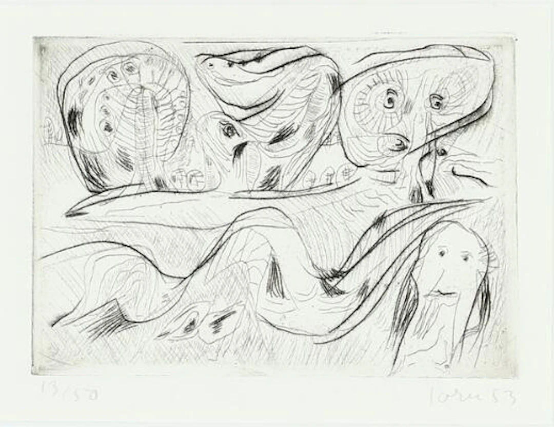 Asger Jorn: Composition from "Schweizer Suite". Signed Jorn 53, 13/50.