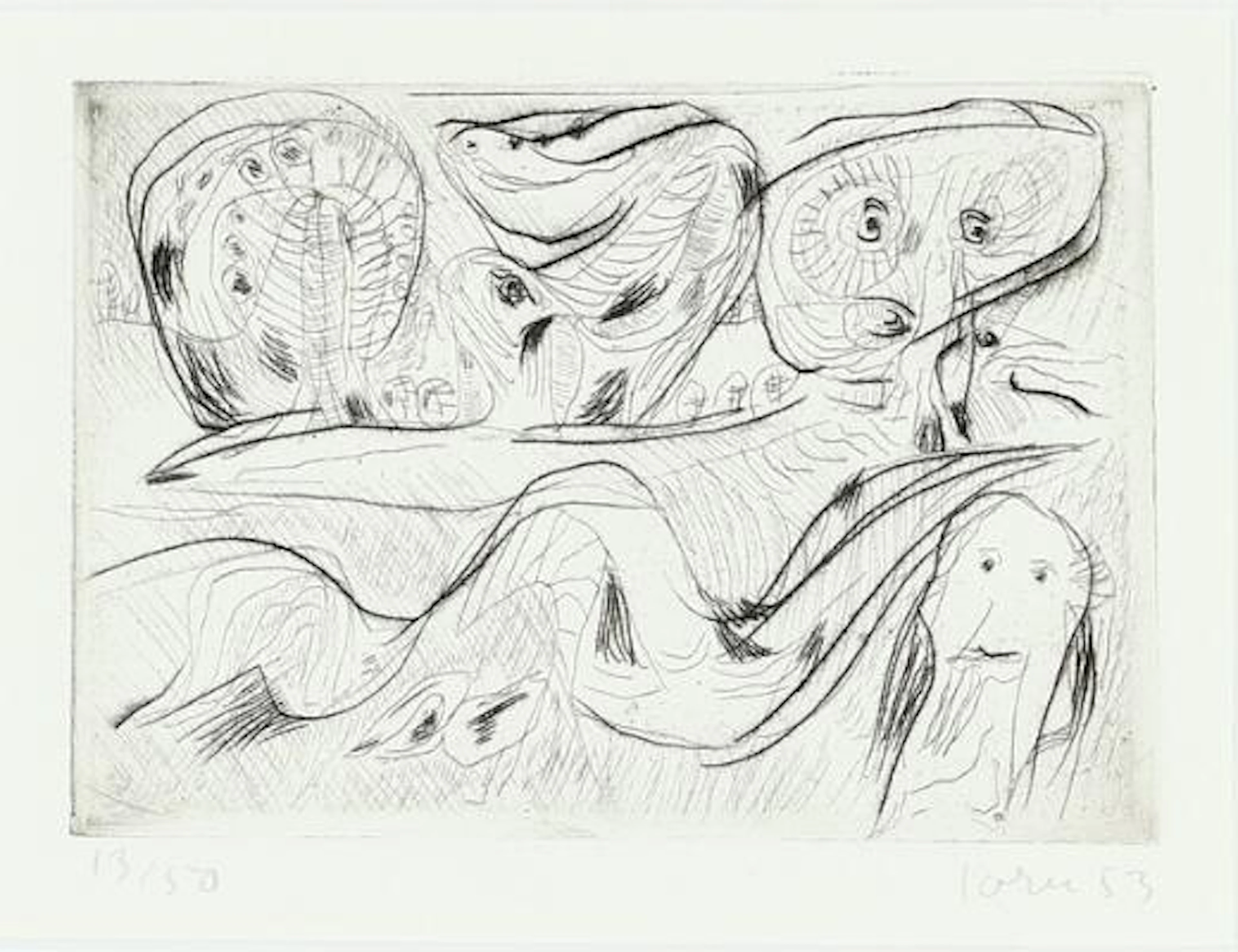 Asger Jorn: Composition from "Schweizer Suite". Signed Jorn 53, 13/50.