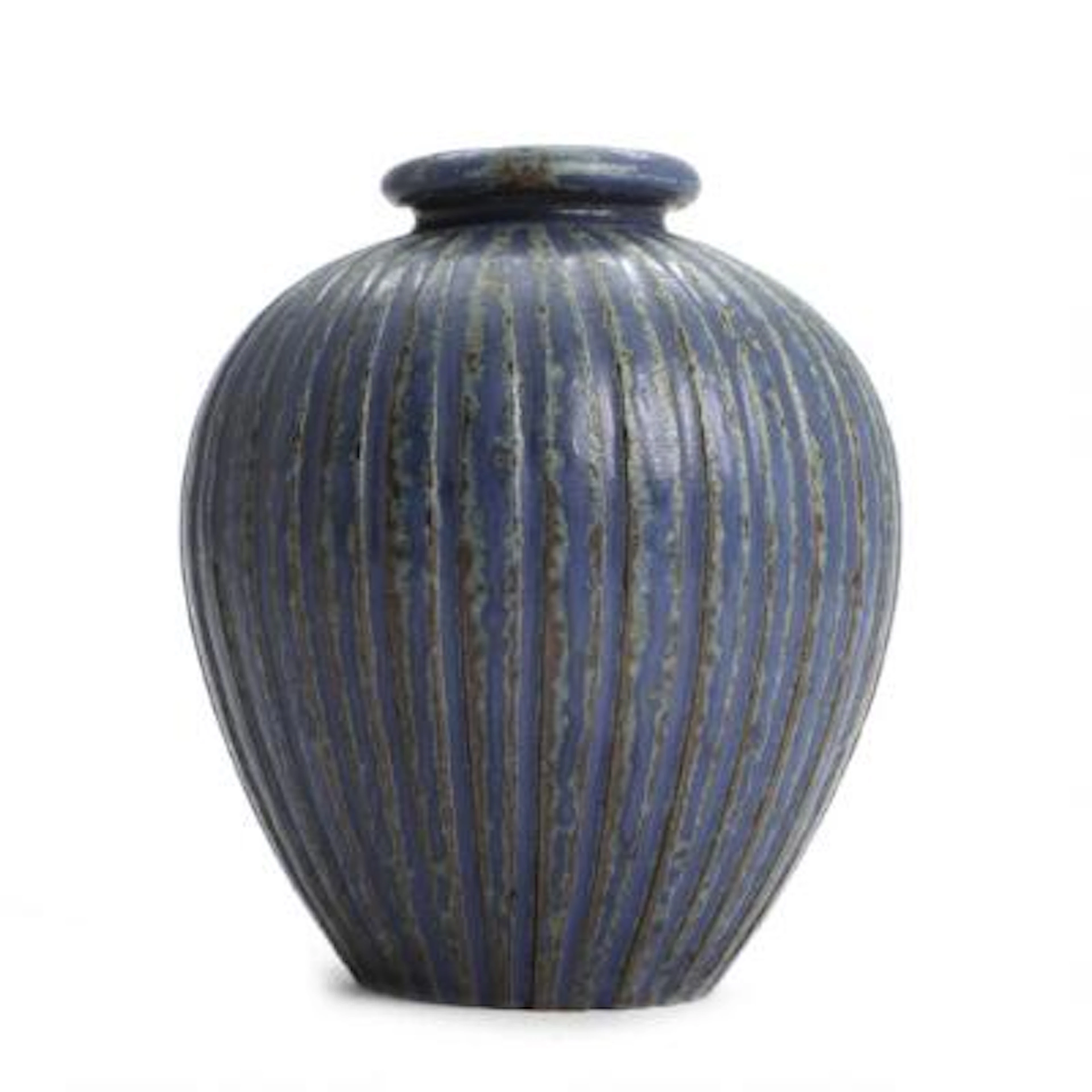Arne Bang: A stoneware vase with incised, fluted relief decor. Decorated