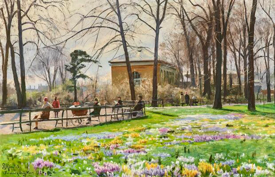 Peder Mønsted: A Spring Day in Frederiksberg Have. Signed and dated.