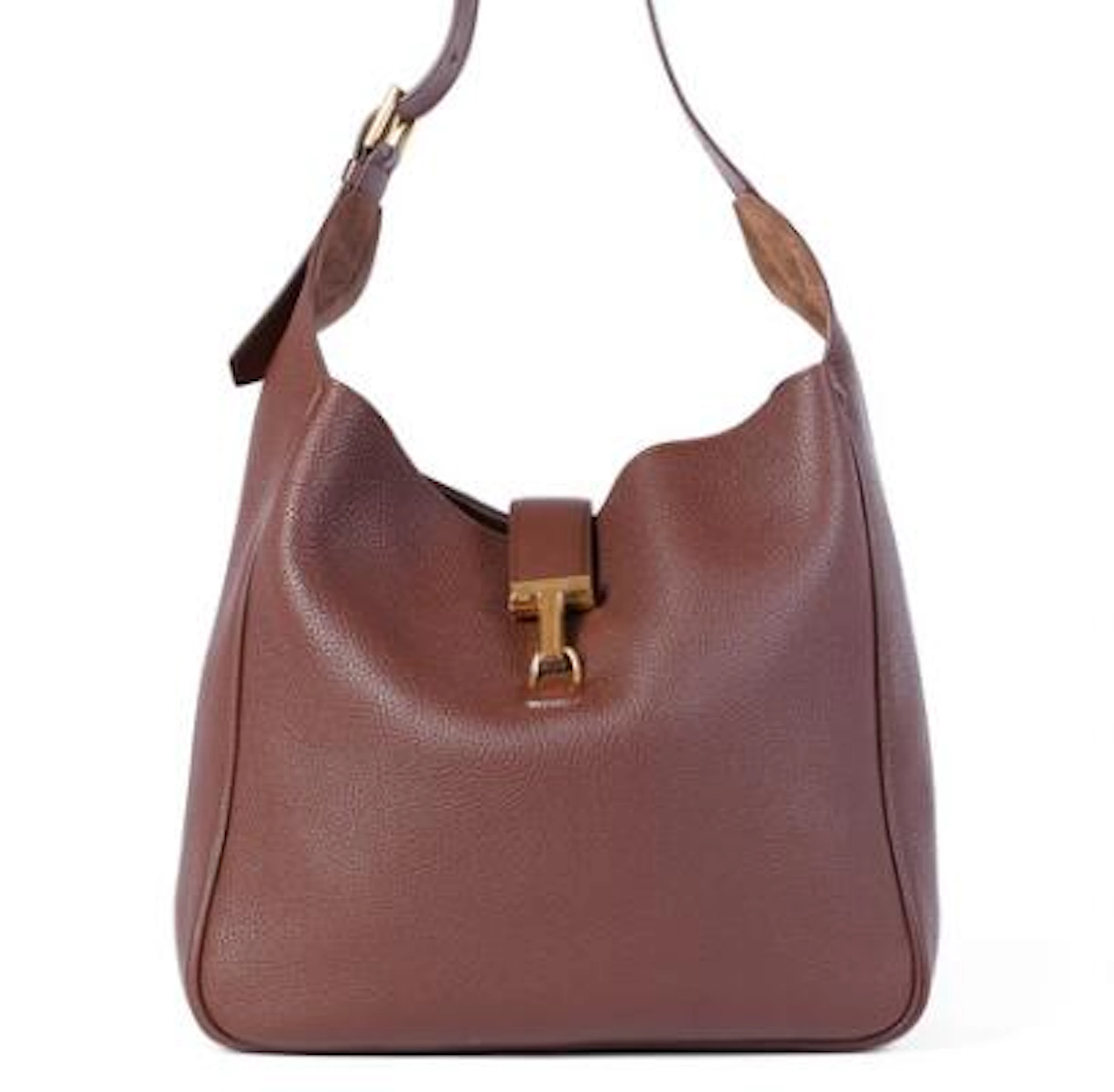 Tom Ford: A "Saddle" bag of brown leather with gold tone hardware