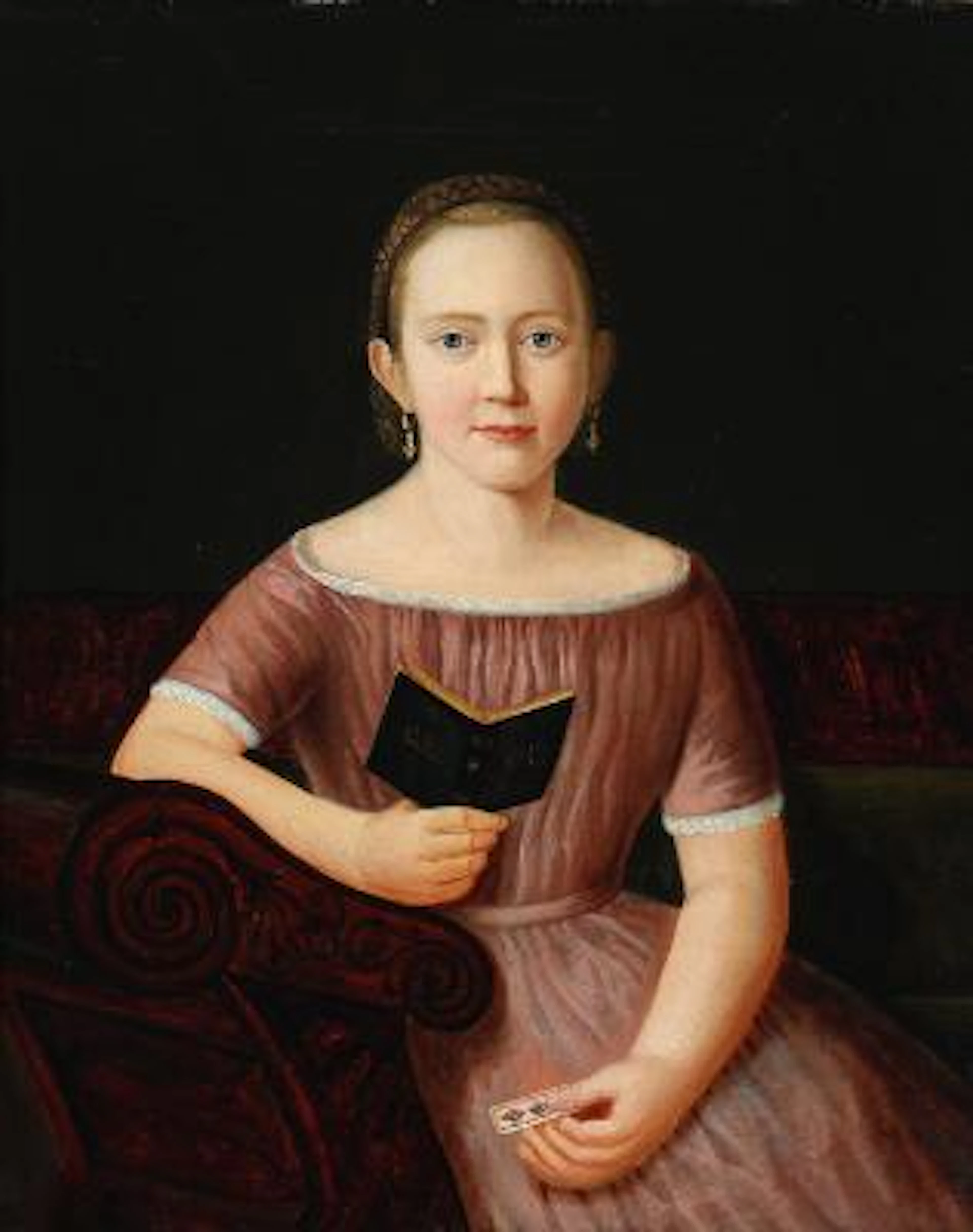 Unknown artist, mid-19th century.: Portrait of a girl with a book.