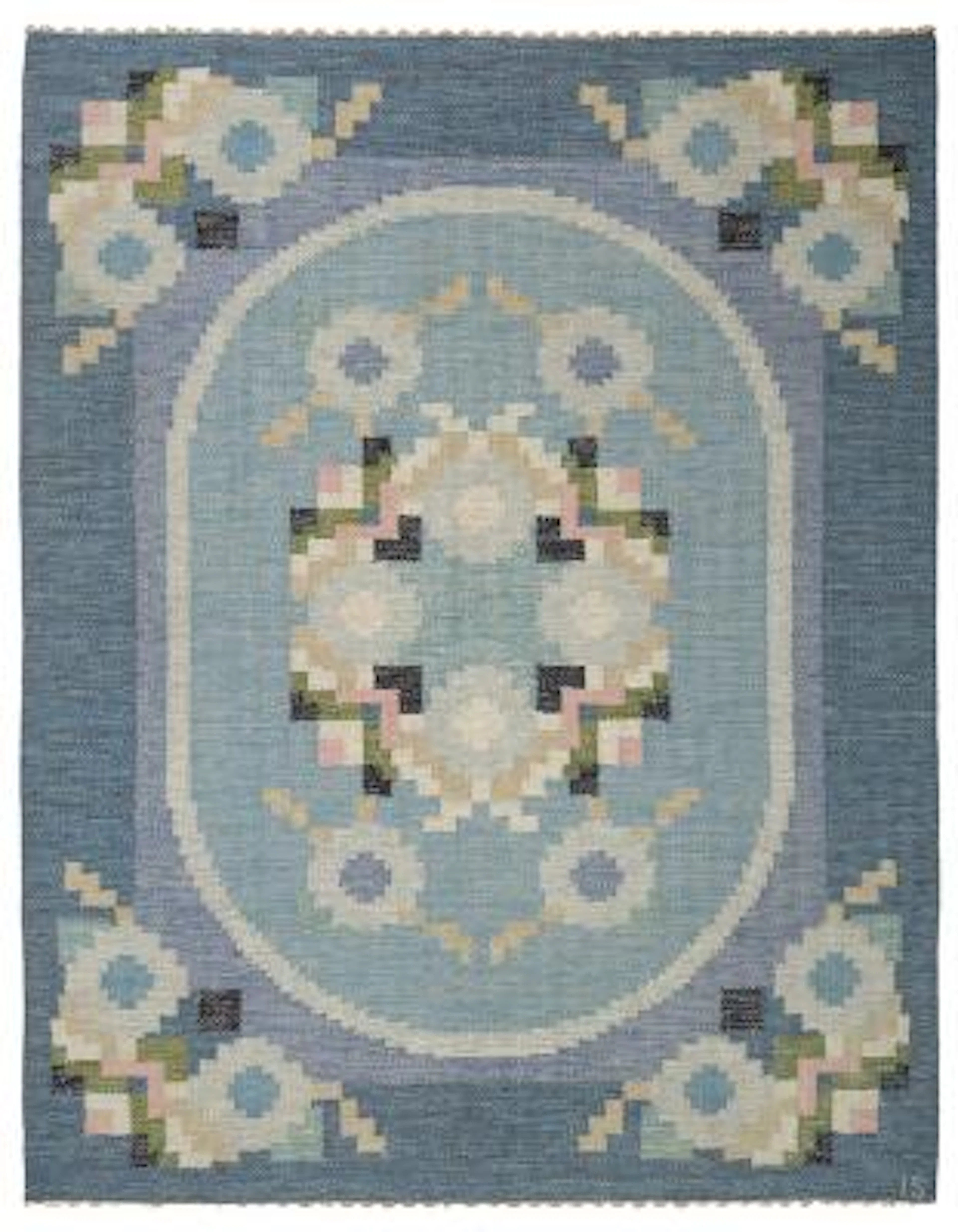 Ingegerd Silow: "Malmsjön". Wool carpet in "rölakan" flatweave technique.