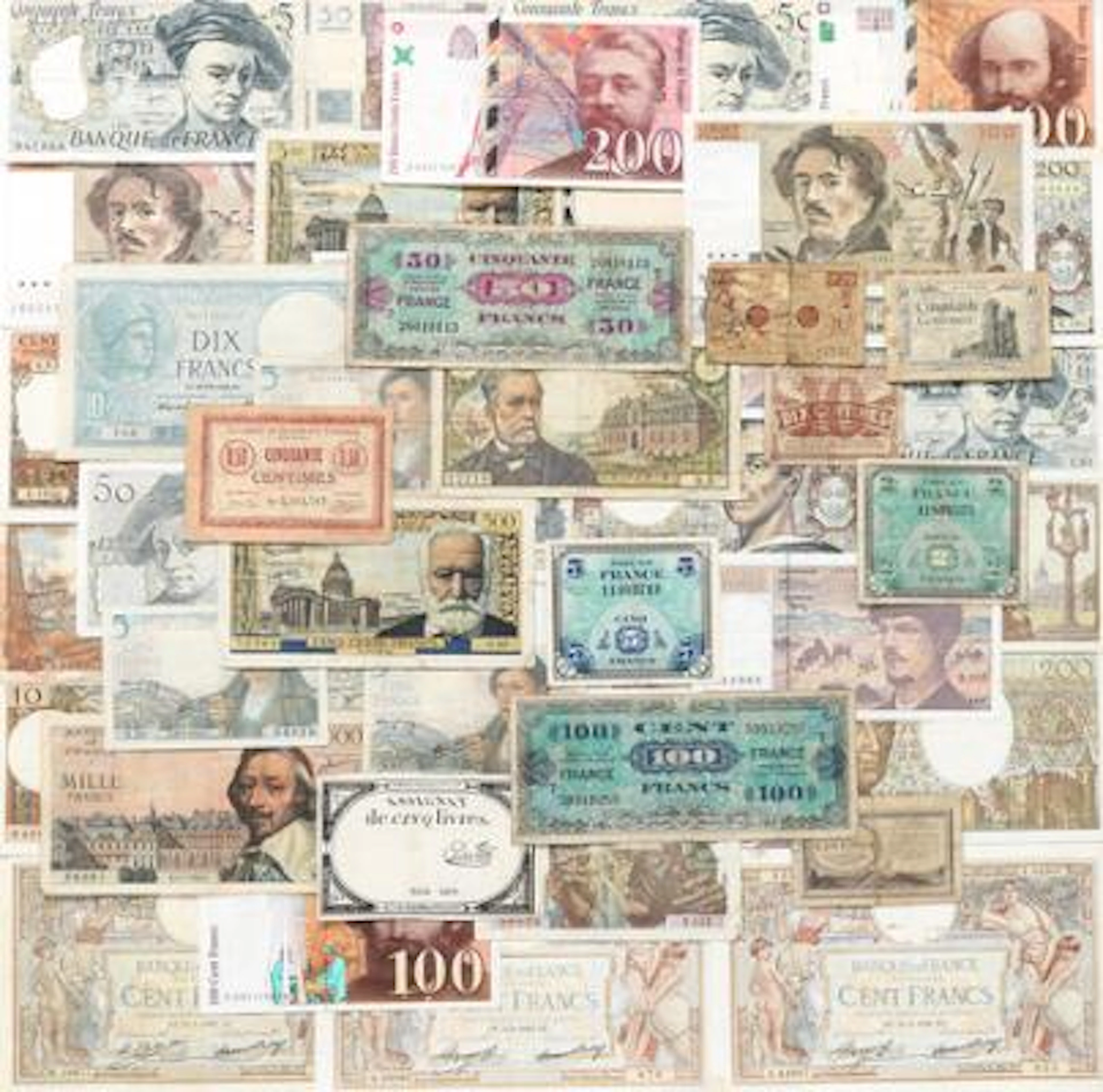 France, collection of banknotes from many diffrent series, in total