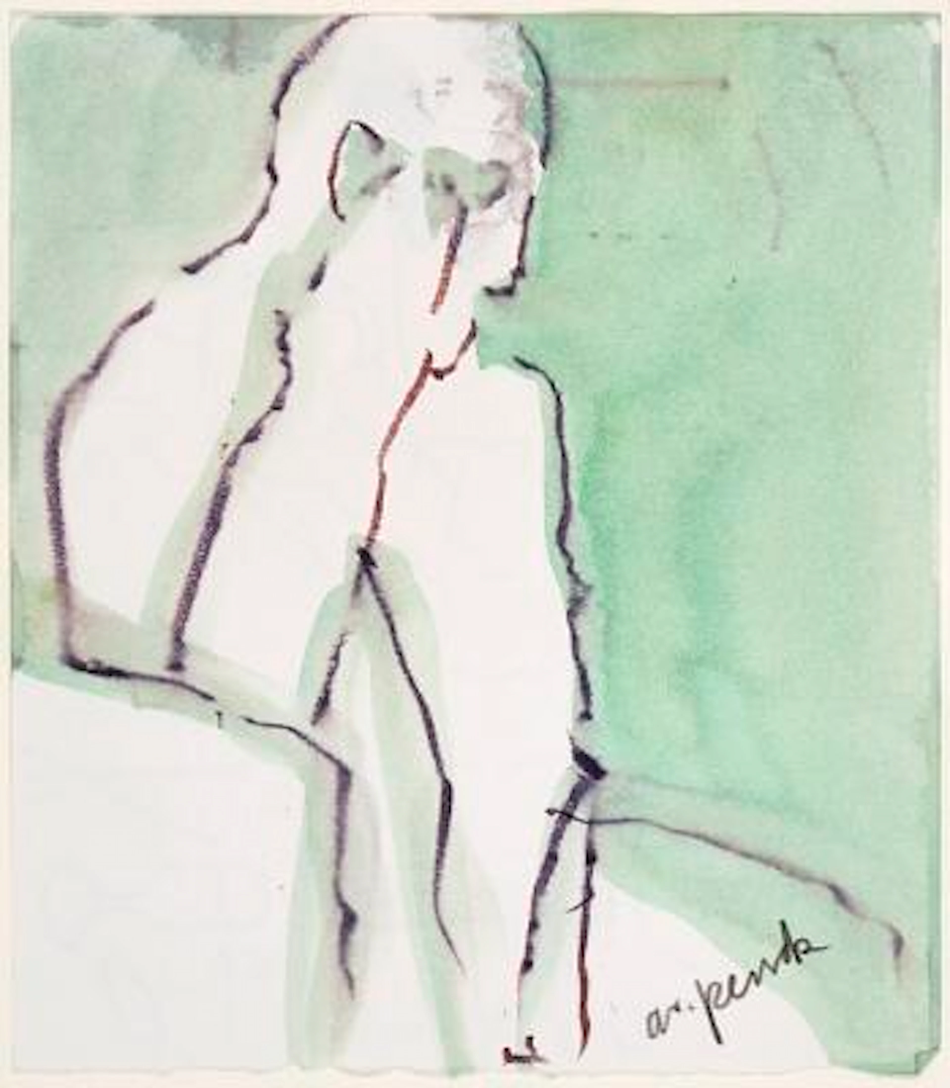 A. R. Penck: Seated figure, 1995. Signed A.R. Penck. Watercolour on