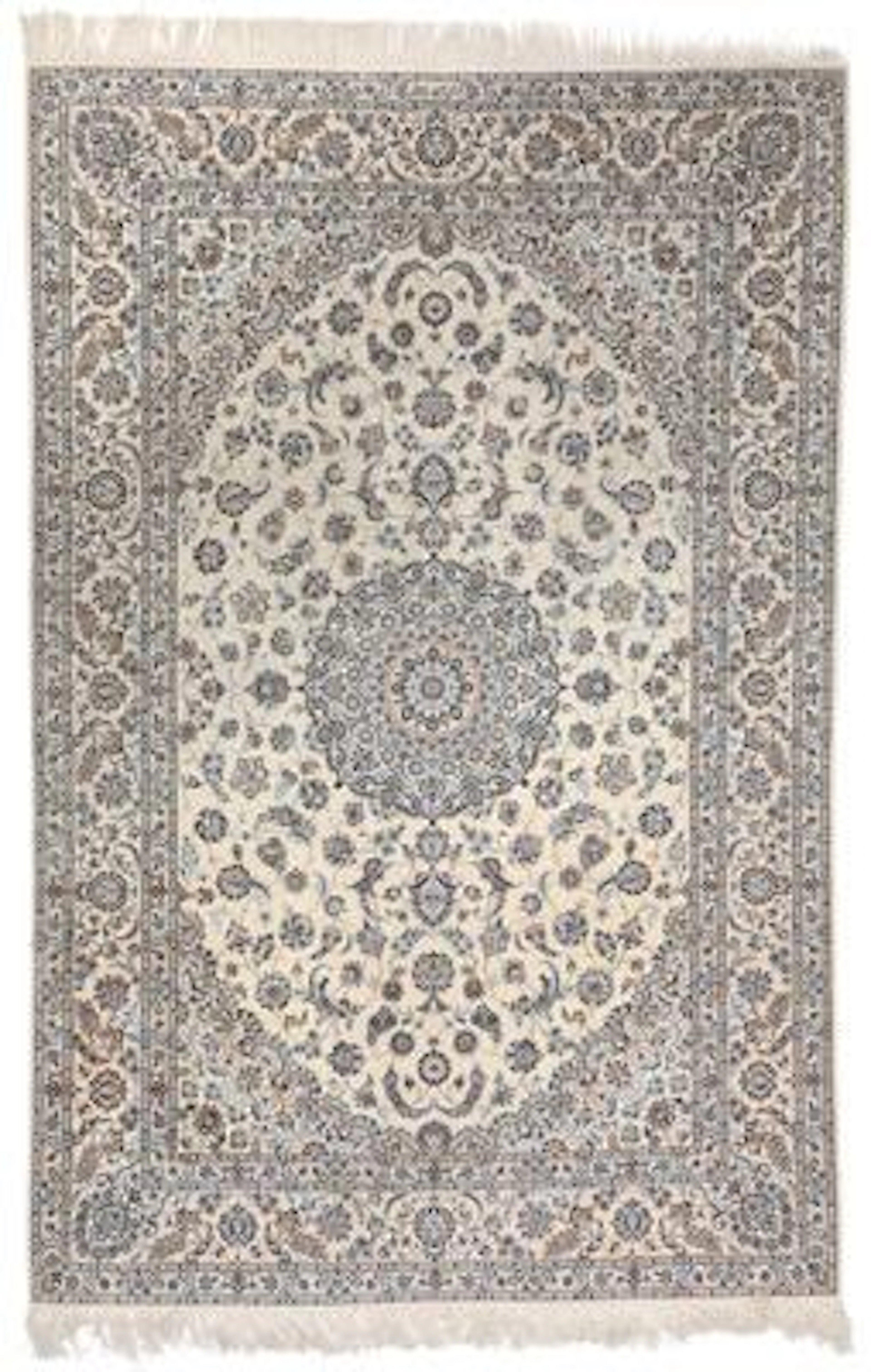 A signed Nain rug, Persia. Medallion design. Knotted on silk warps.