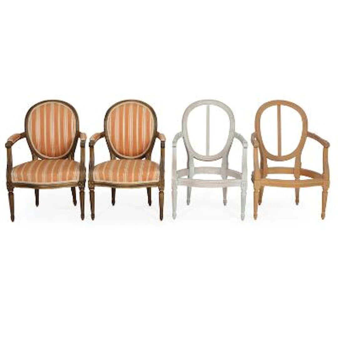 Set of four armchairs in walnut and beech. Louis XVI form. 20th century.