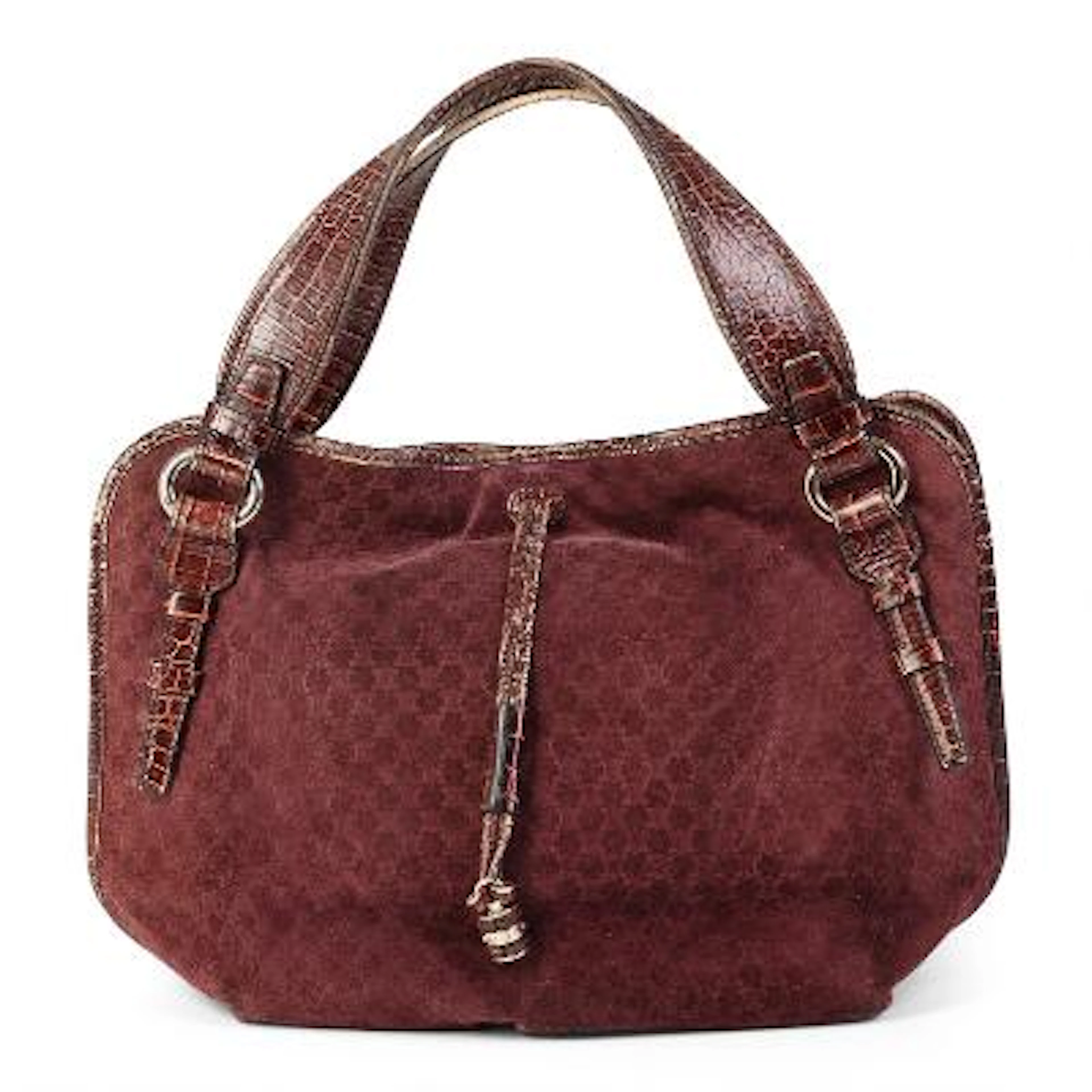 Celine: A vintage bag of purple monogram suede with croco embossed