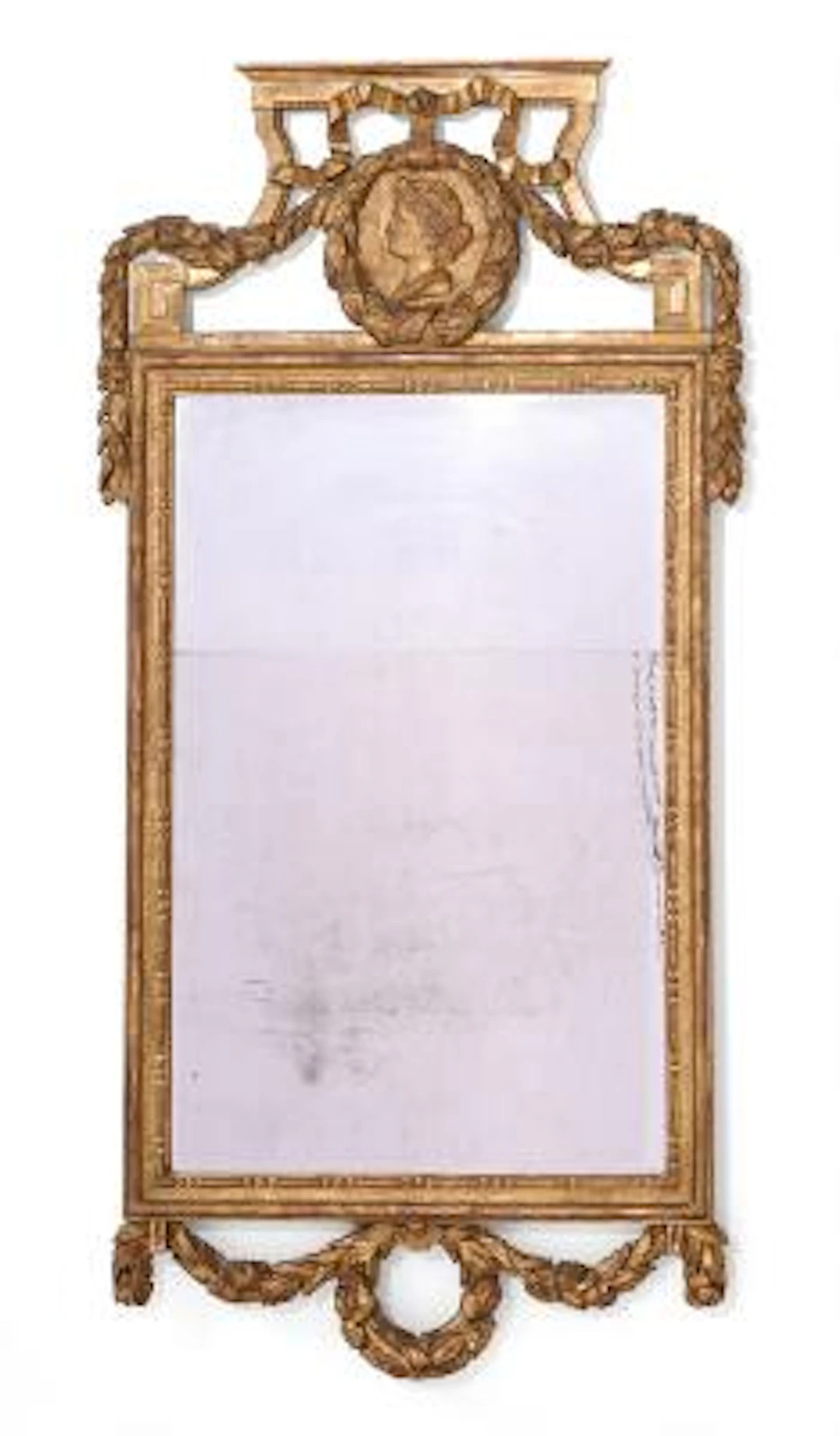Danish Louis XVI mirror in gilded wood. Late 18th century. H. 136