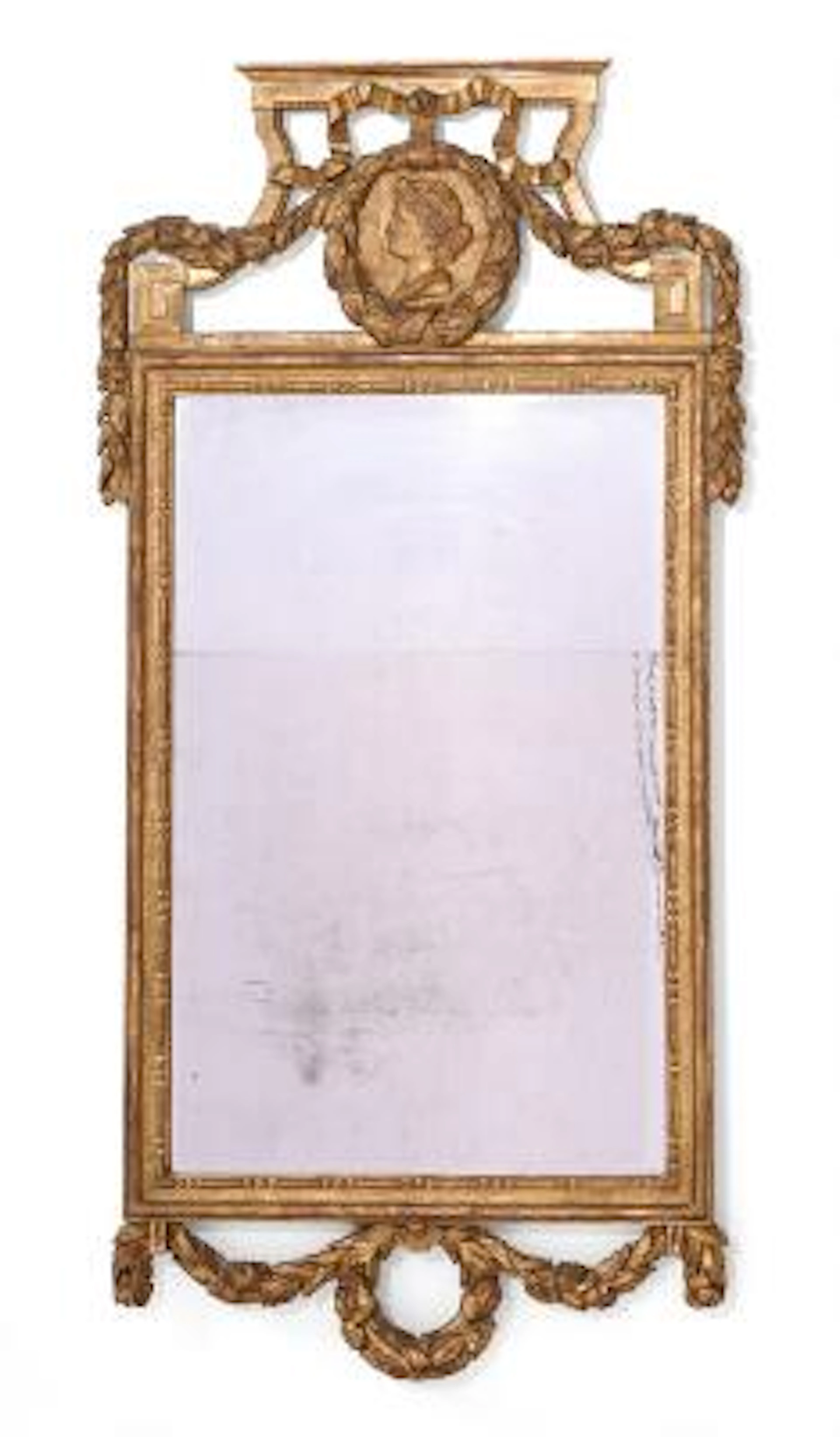 Danish Louis XVI mirror in gilded wood. Late 18th century. H. 136