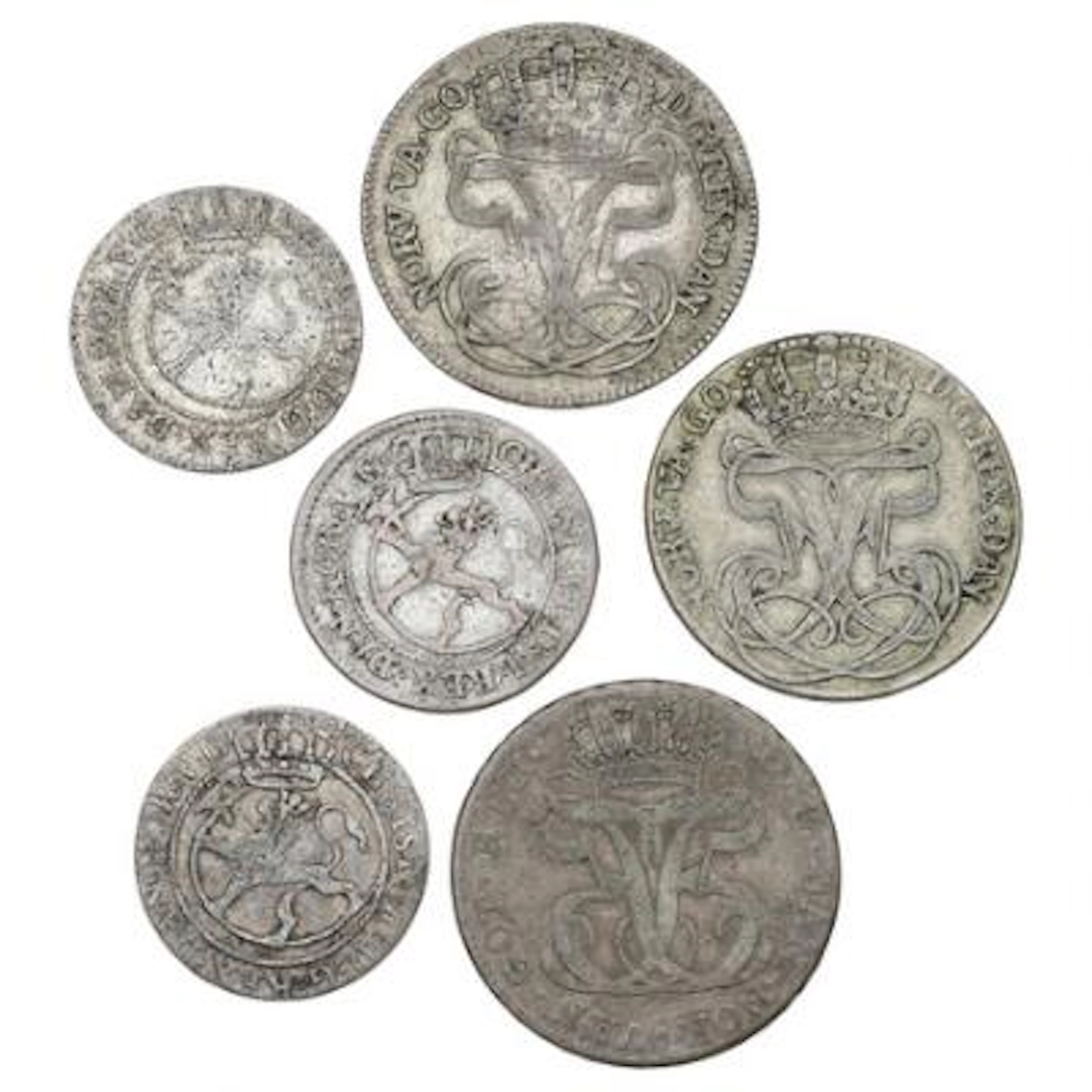 Norway, Christian VI-Frederik V, collection of coins, in total 6 pcs