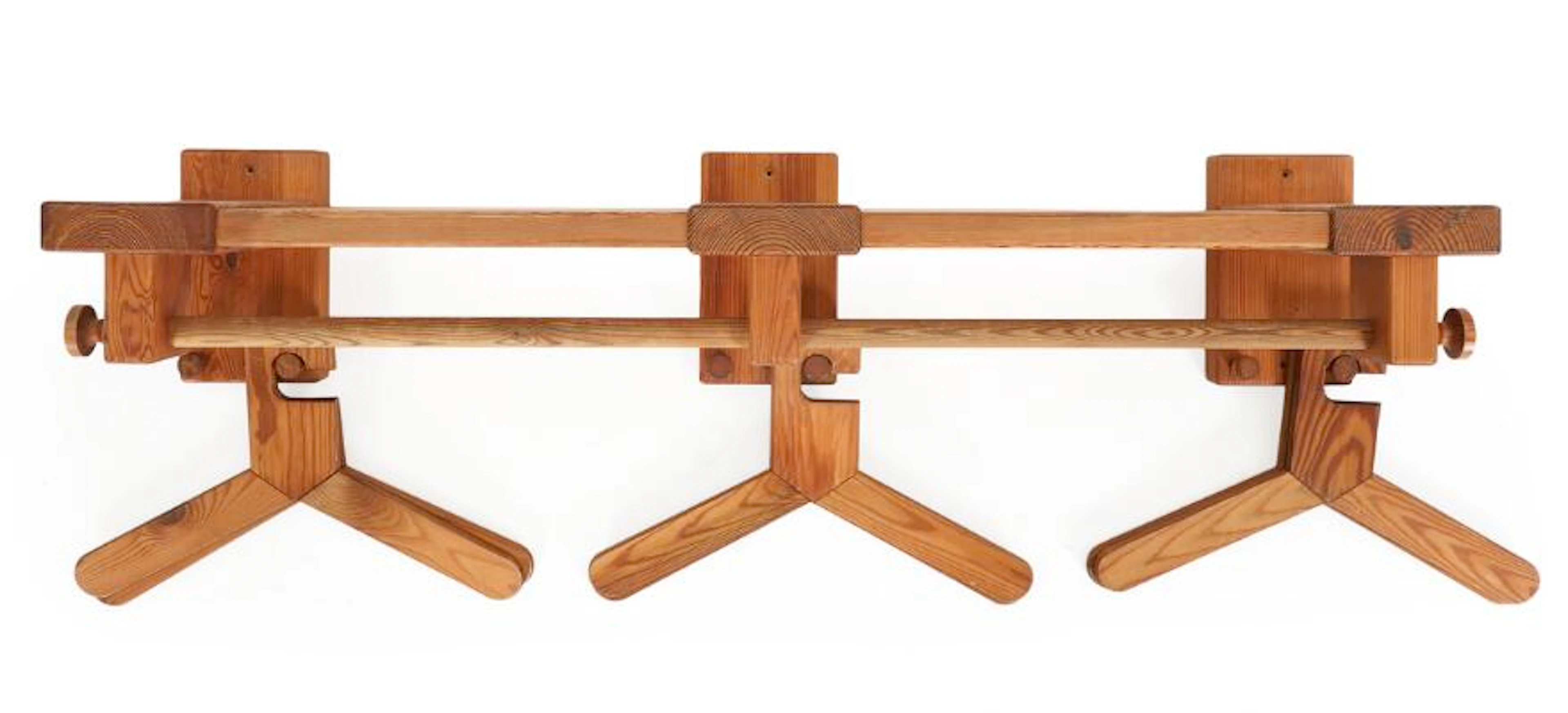 Scandinavian furniture design: A solid pine coat rack with six hangers.