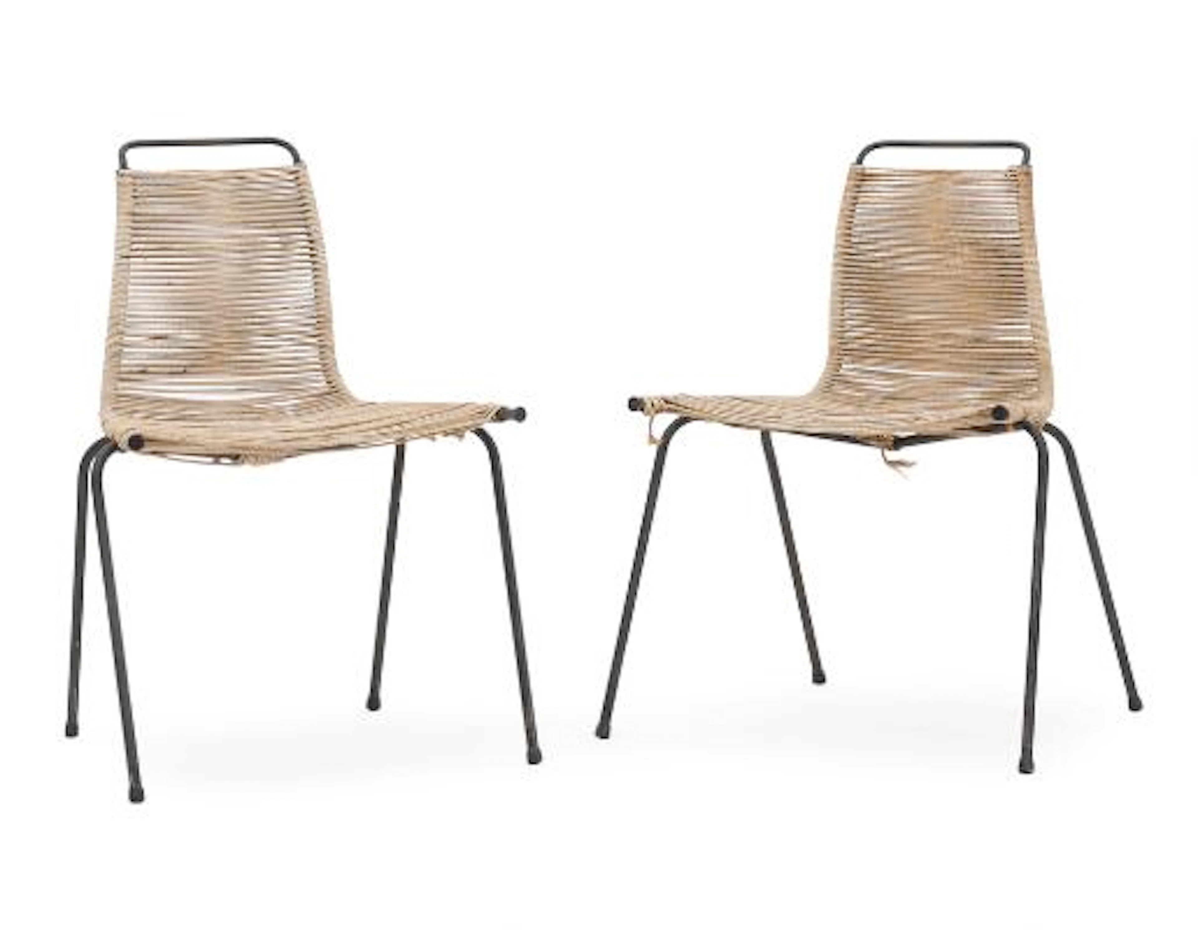Poul Kjærholm: "PK 1". A pair of steel chairs. Seat and back with