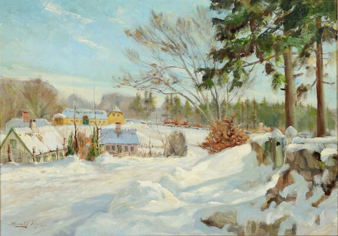 Harald Pryn: Ørholmgaard in Søllerød on a Winter's Day. Oil on canvas.