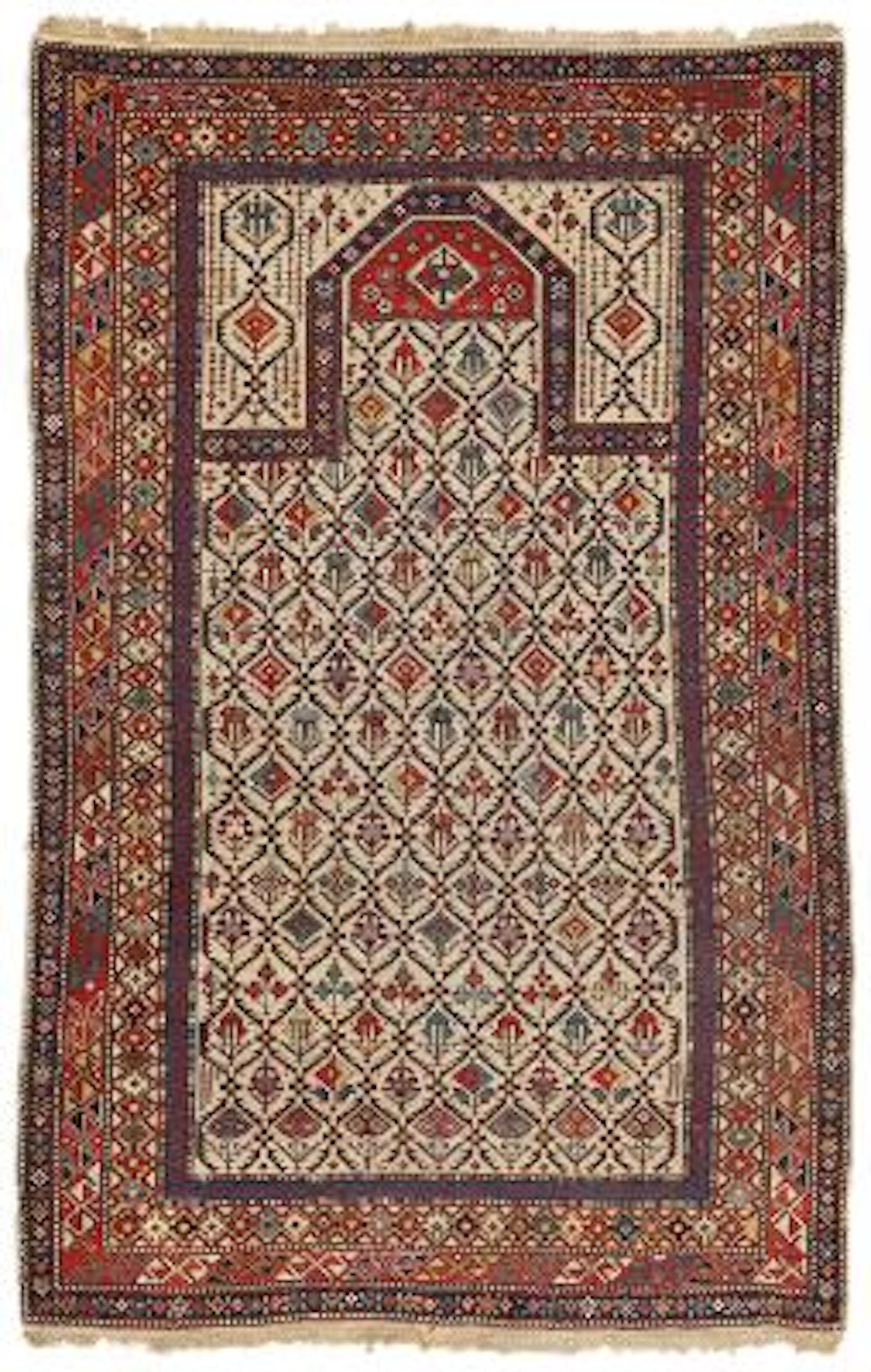 An antique Shirvan prayer rug, Caucasus. All over flower pattern.
