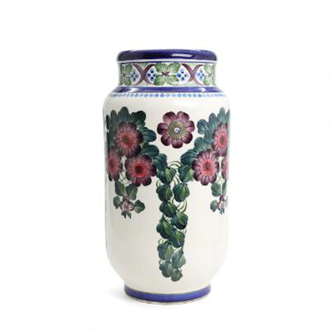 Harald Slott-Møller: Faience vase decorated in colours with purple