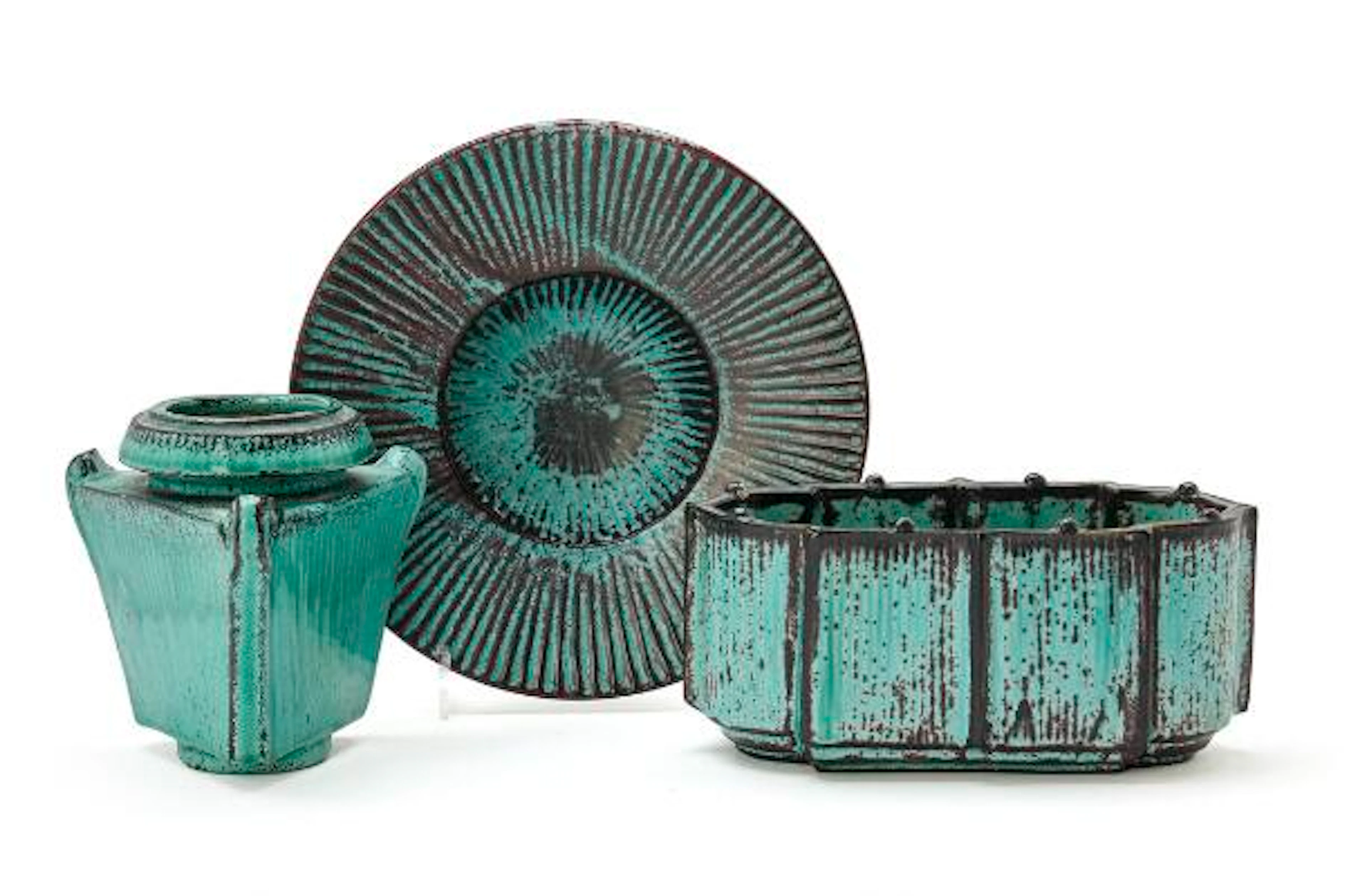 Svend Hammershøi: Three earthenware decorated with turquoise/black