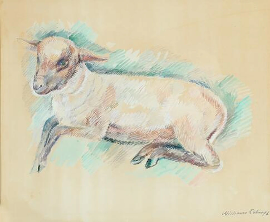 William Scharff: Lamb. Signed William Scharff. Watercolour and pencil