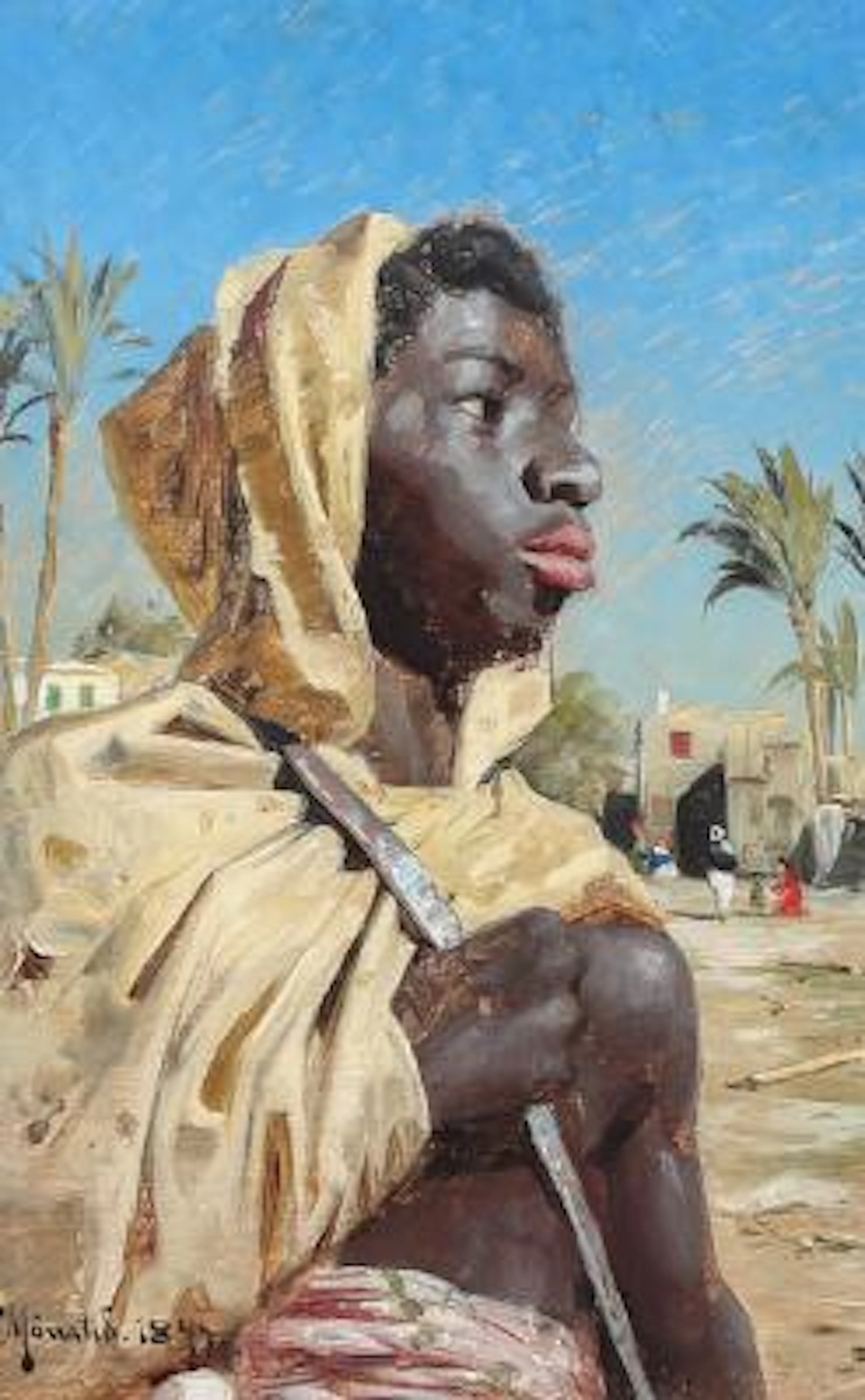 Peder Mønsted: Portrait of a Nubian Guard. Signed and dated P. Mønsted