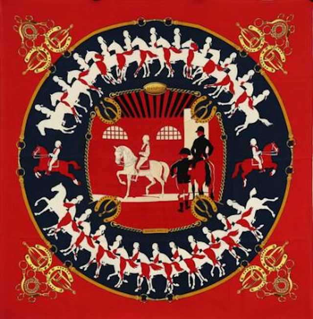 Hermès: A silk scarf with motif "Manege" by Philippe Ledoux. App.