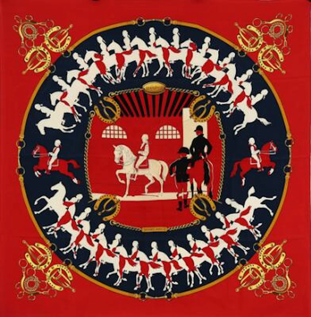 Hermès: A silk scarf with motif "Manege" by Philippe Ledoux. App.