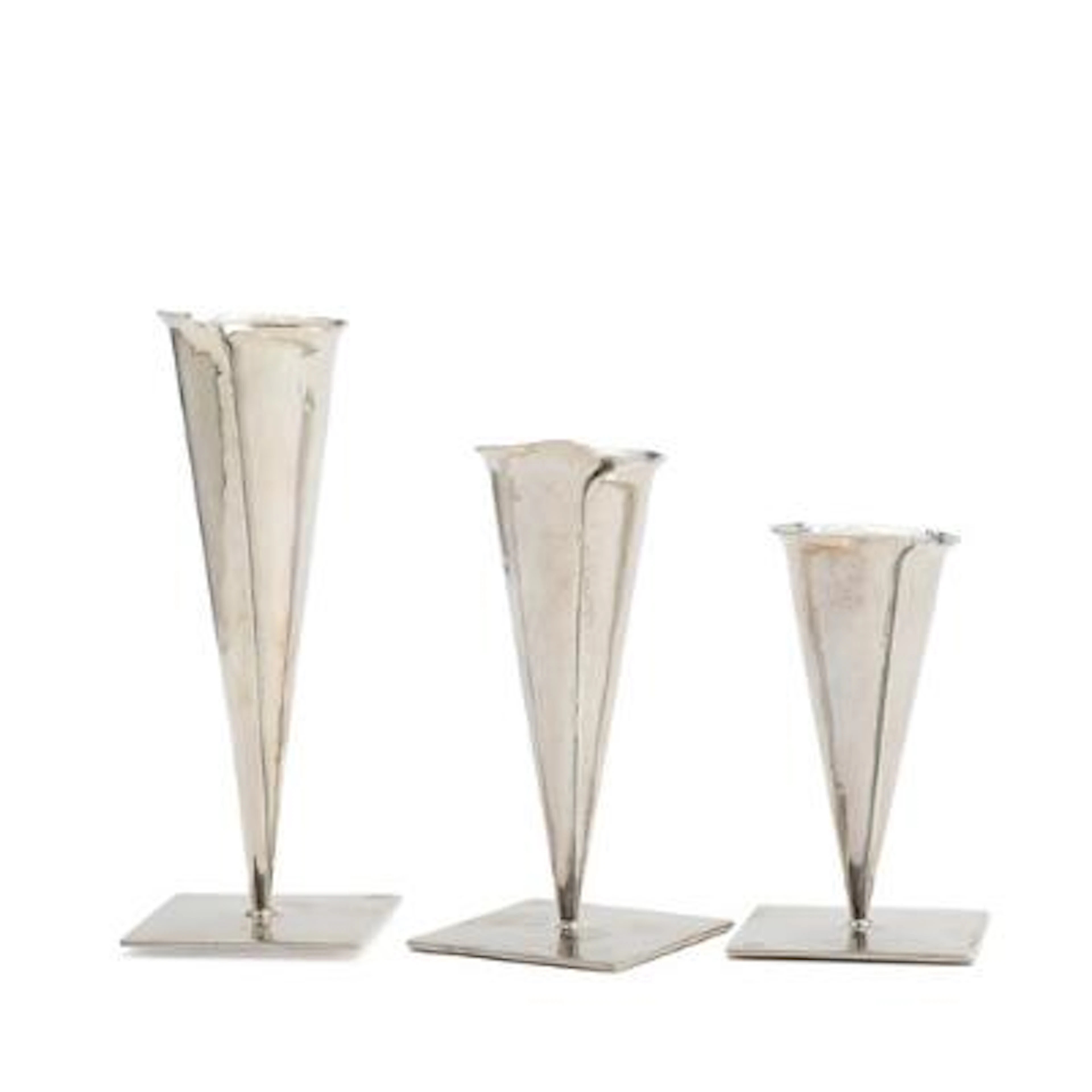 Leon Kastbjerg Nielsen: Three candlesticks/cups of hand-hammered sterling