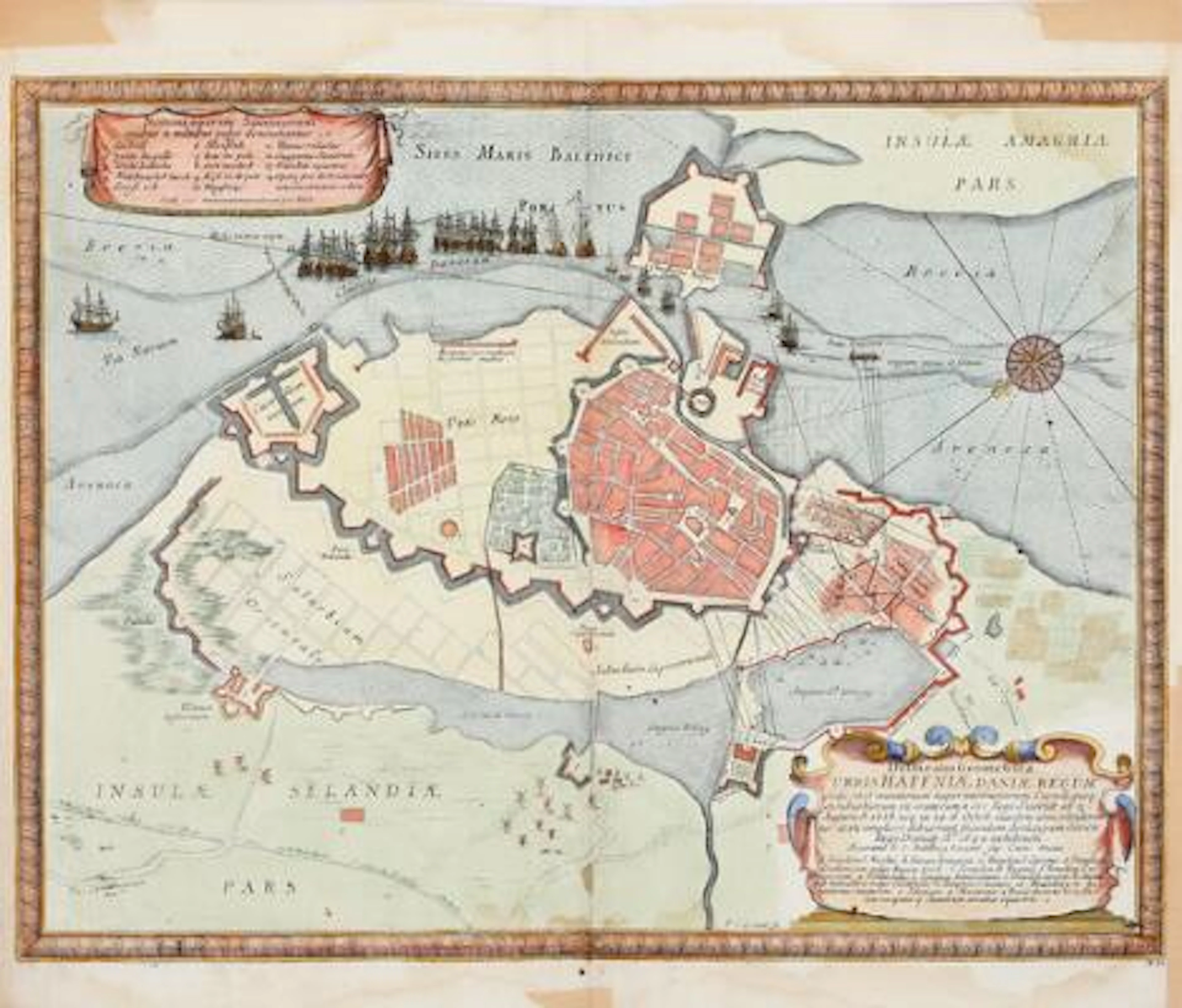 Erik Dahlbergh: “Urbis Haffniæ”. Map of Copenhagen. C. 1658. Handcoloured