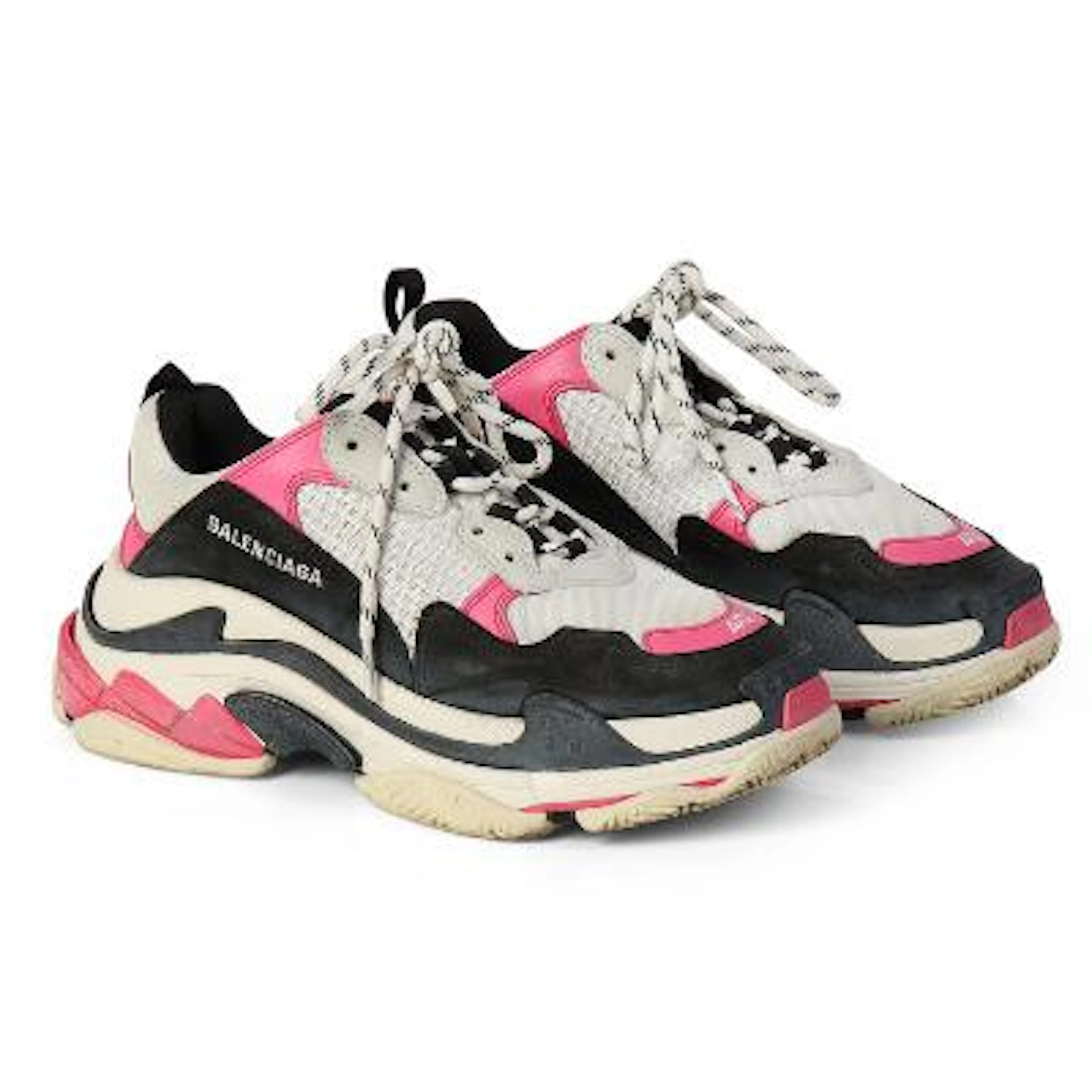 Balenciaga: A pair of white, black and pink "Triple S" sneakers with