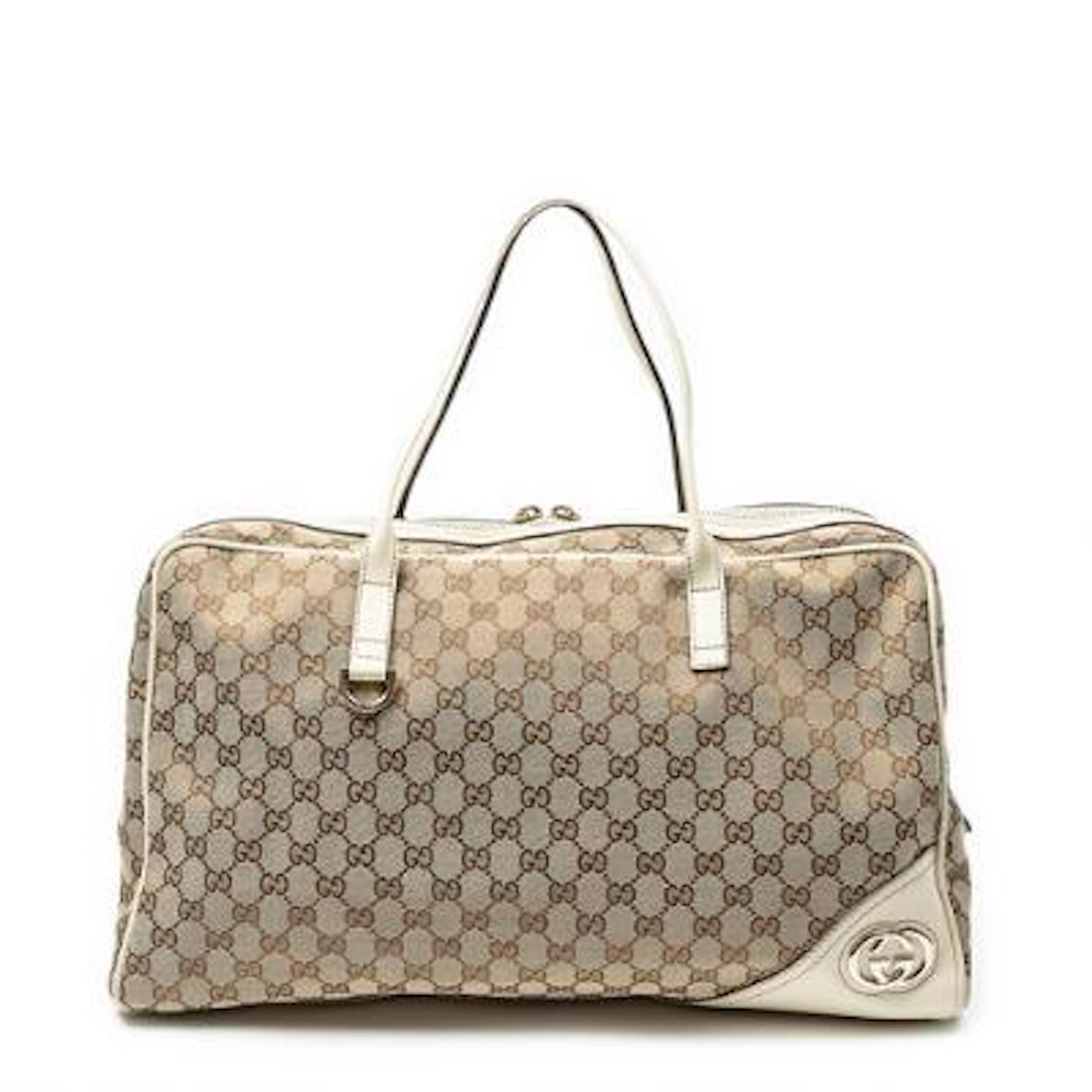 Gucci: A "Large New Britt Boston" bag of beige/brown monogram canvas