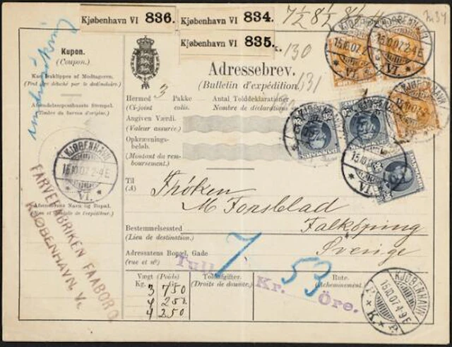 1905-1907. Christian IX. 100 Øre, yellow brown (3) and Frederik VIII.