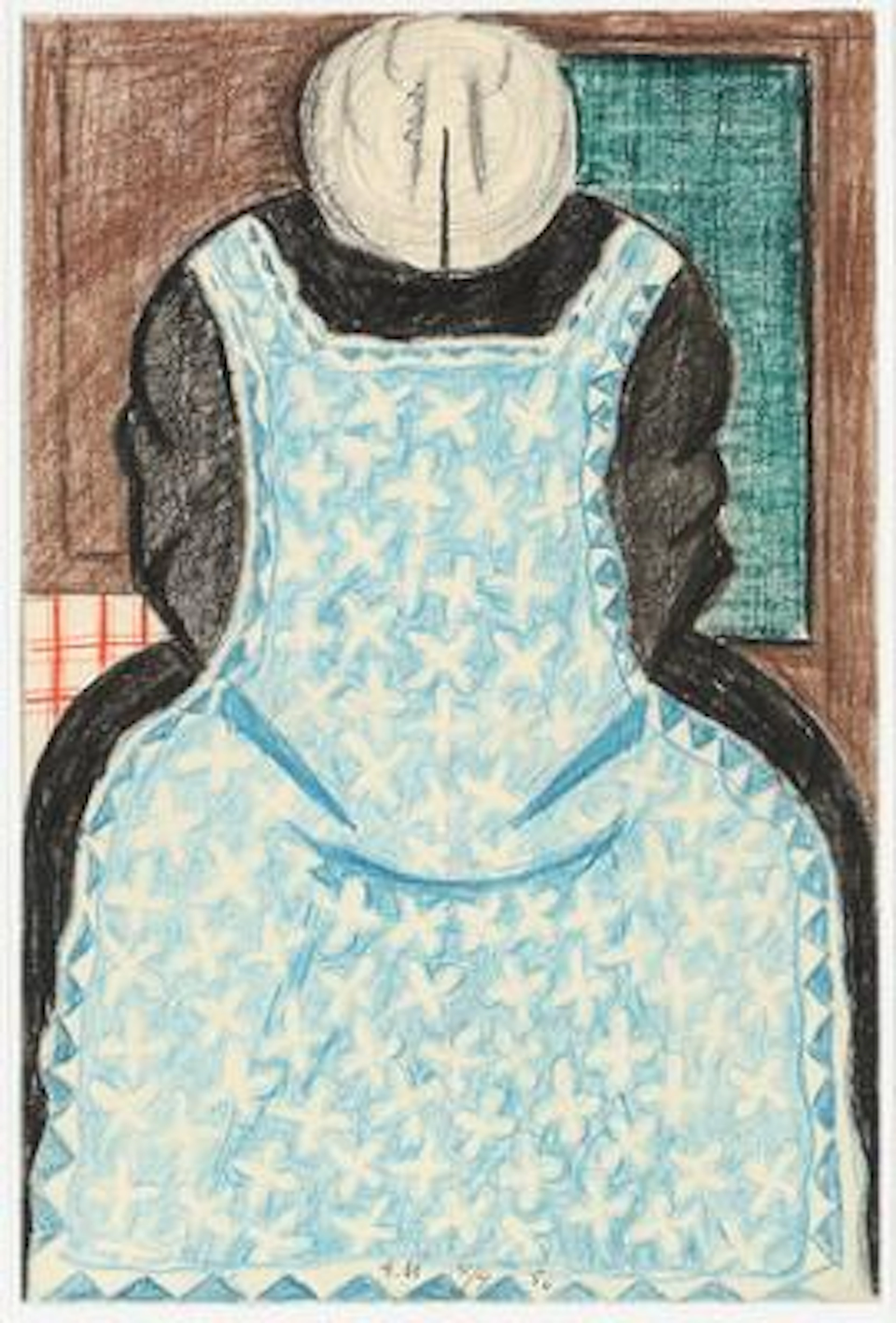 Albert Mertz: Untitled. Signed A.M. 4/4-56. Oil pastel on paper. Sheet