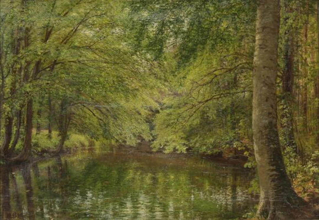 Christian Berthelsen: Forest view. Signed with monogram 1892. Oil