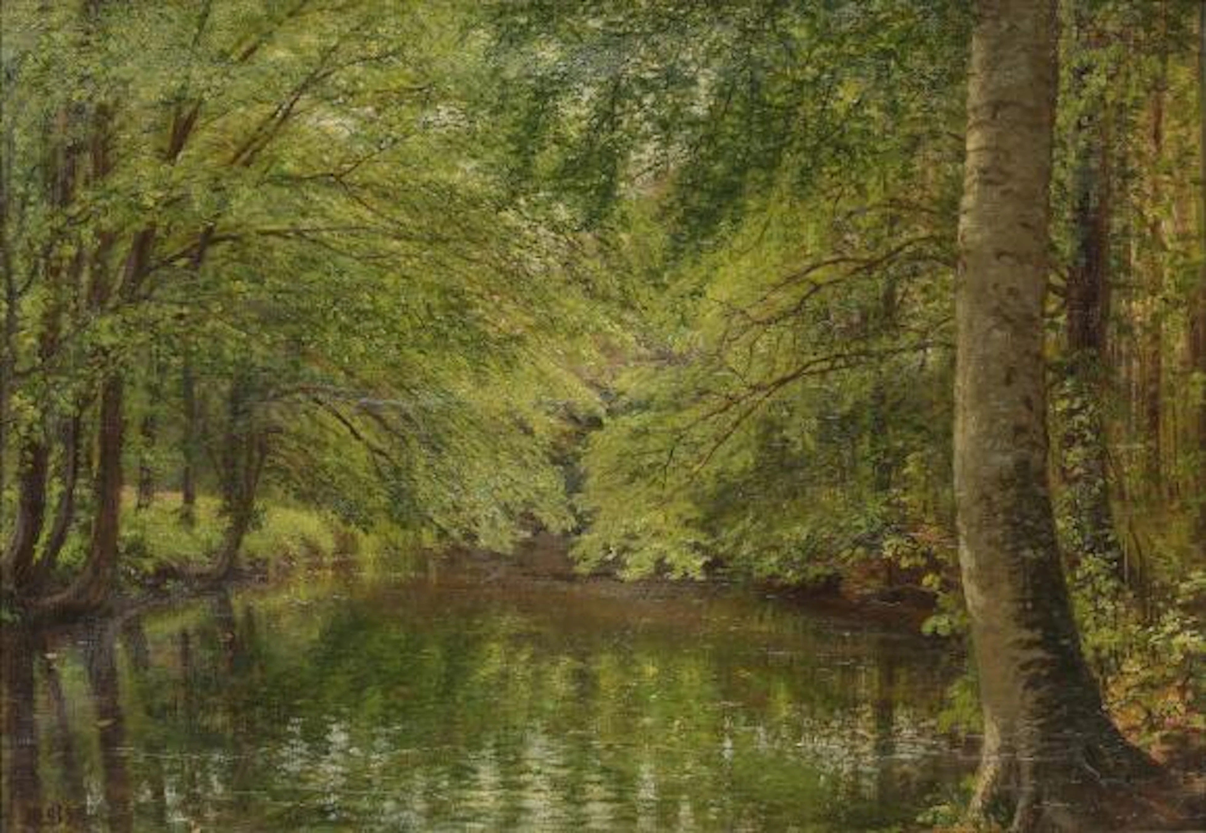 Christian Berthelsen: Forest view. Signed with monogram 1892. Oil