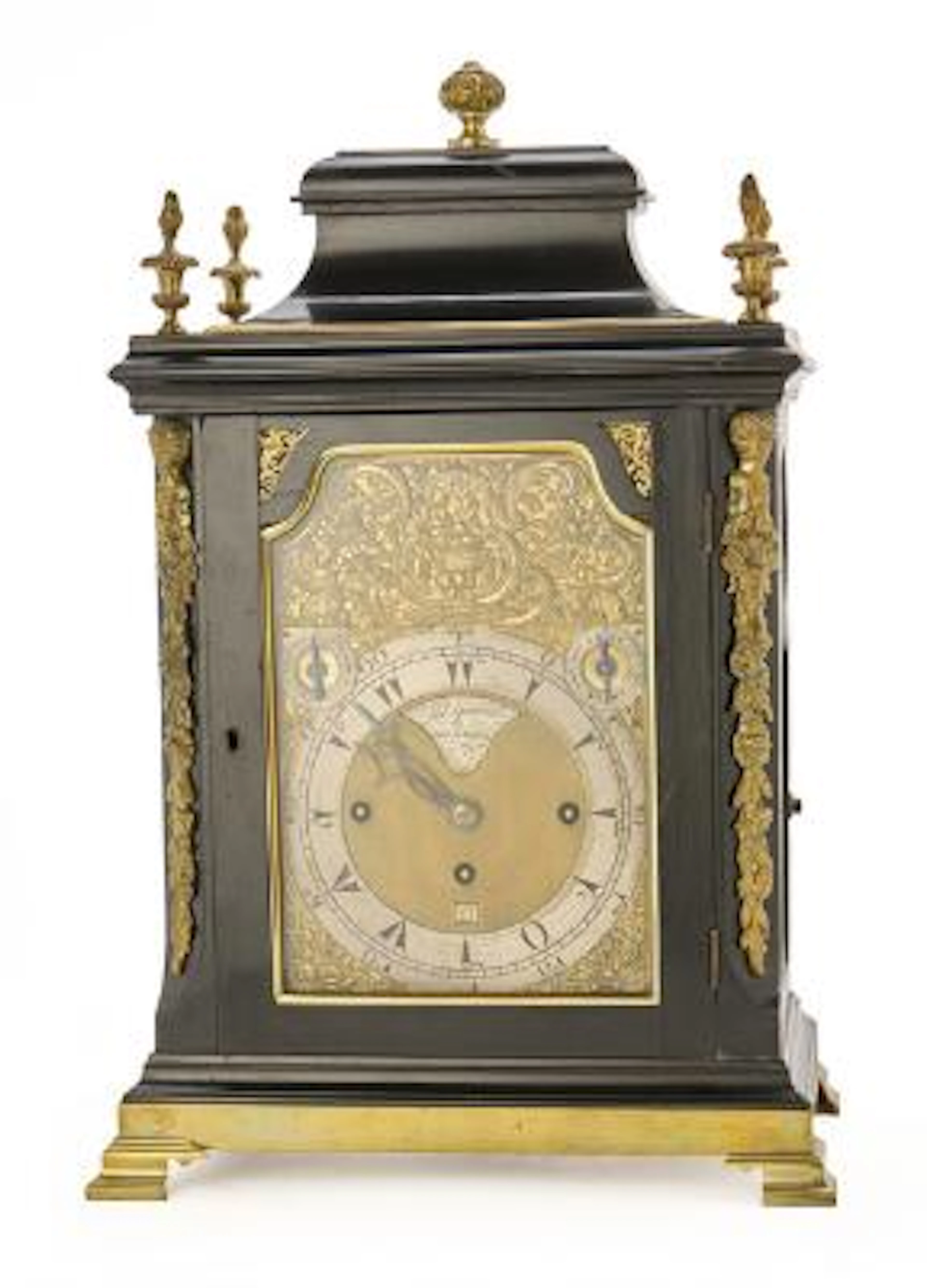 An English table clock with musical mechanism in case of black painted