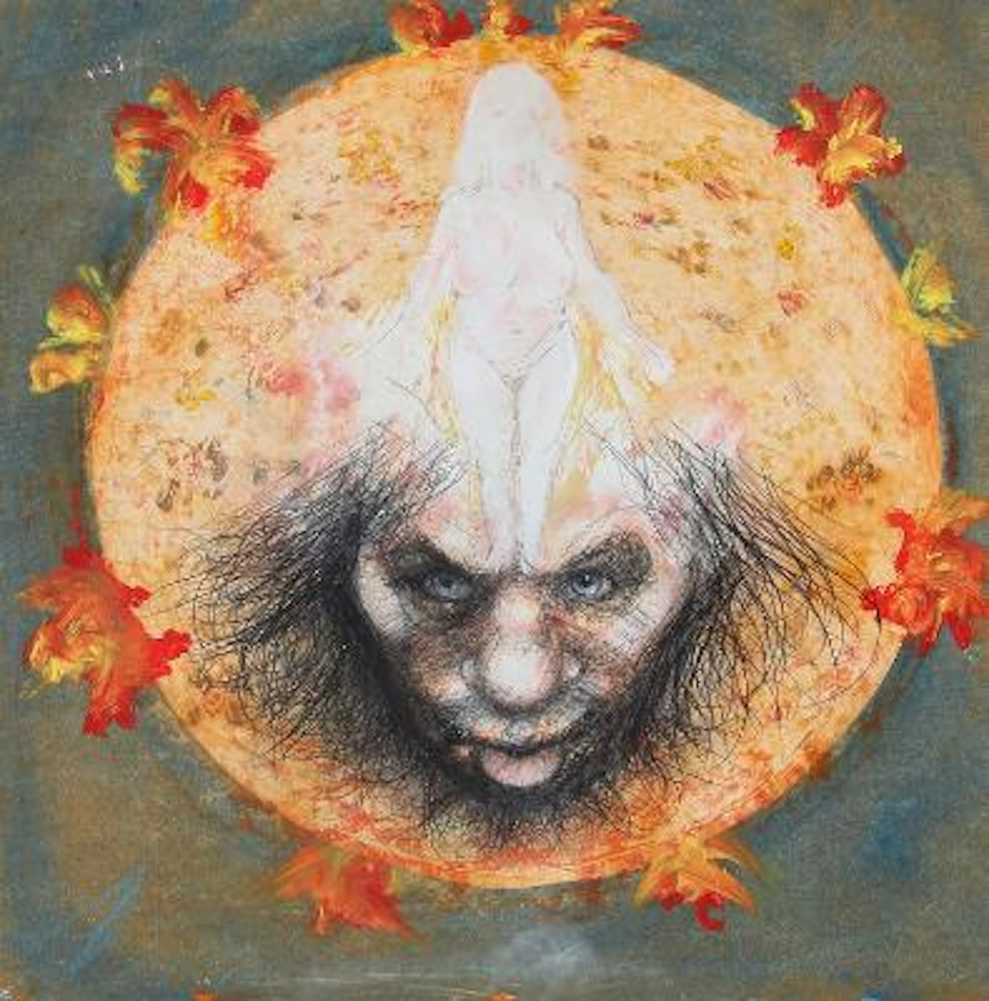 Kurt Trampedach: Self-portrait. Signed Trampedach. Mixed media on