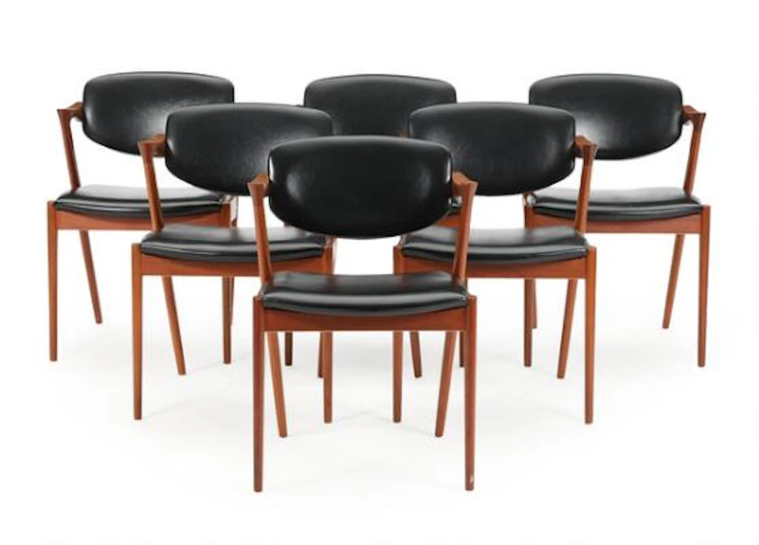 Kai Kristiansen: Six armchairs with teak frame. Seat and tilt-back