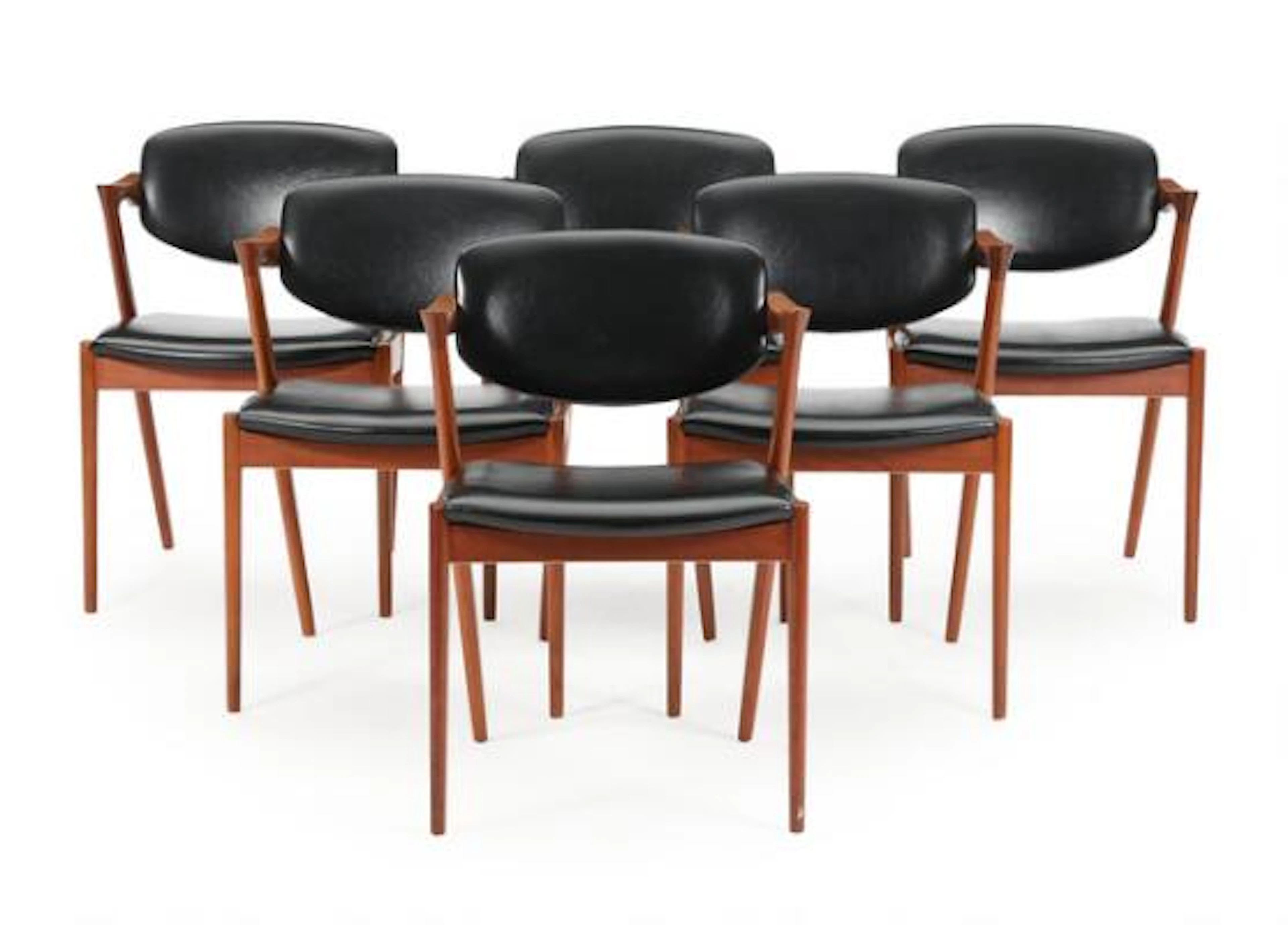 Kai Kristiansen: Six armchairs with teak frame. Seat and tilt-back