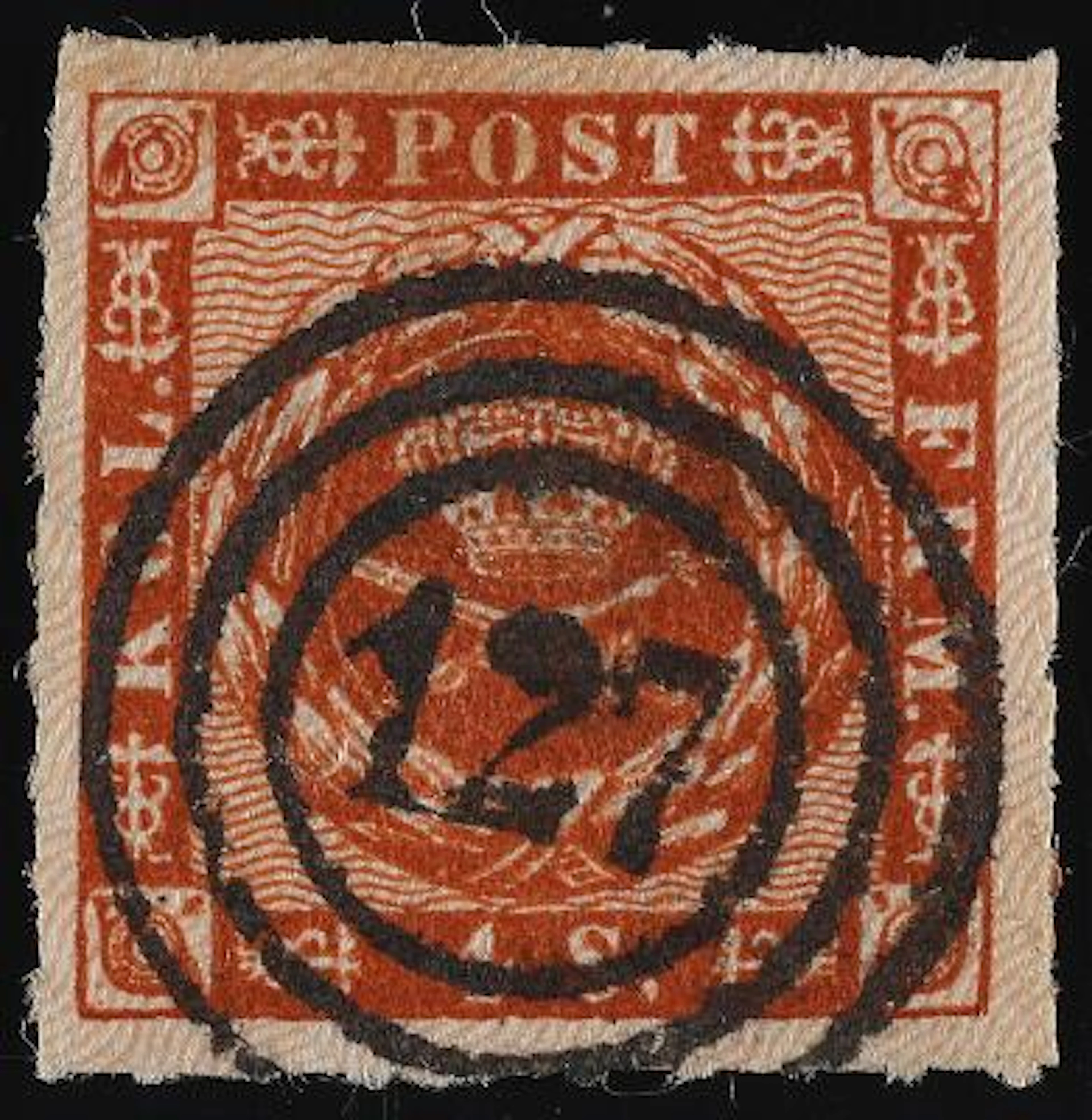 1858. 4 sk. brown, 2.print. PRIVAT ROULETTE 9 1/2. SUPERB copy with
