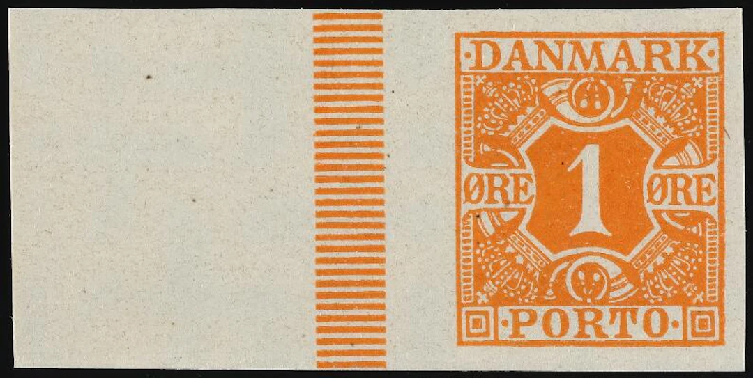Postage Due. 1921. 1 Øre, orange. IMPERFORATED stamp with sheet margin.