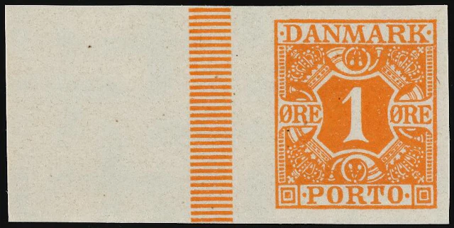 Postage Due. 1921. 1 Øre, orange. IMPERFORATED stamp with sheet margin.