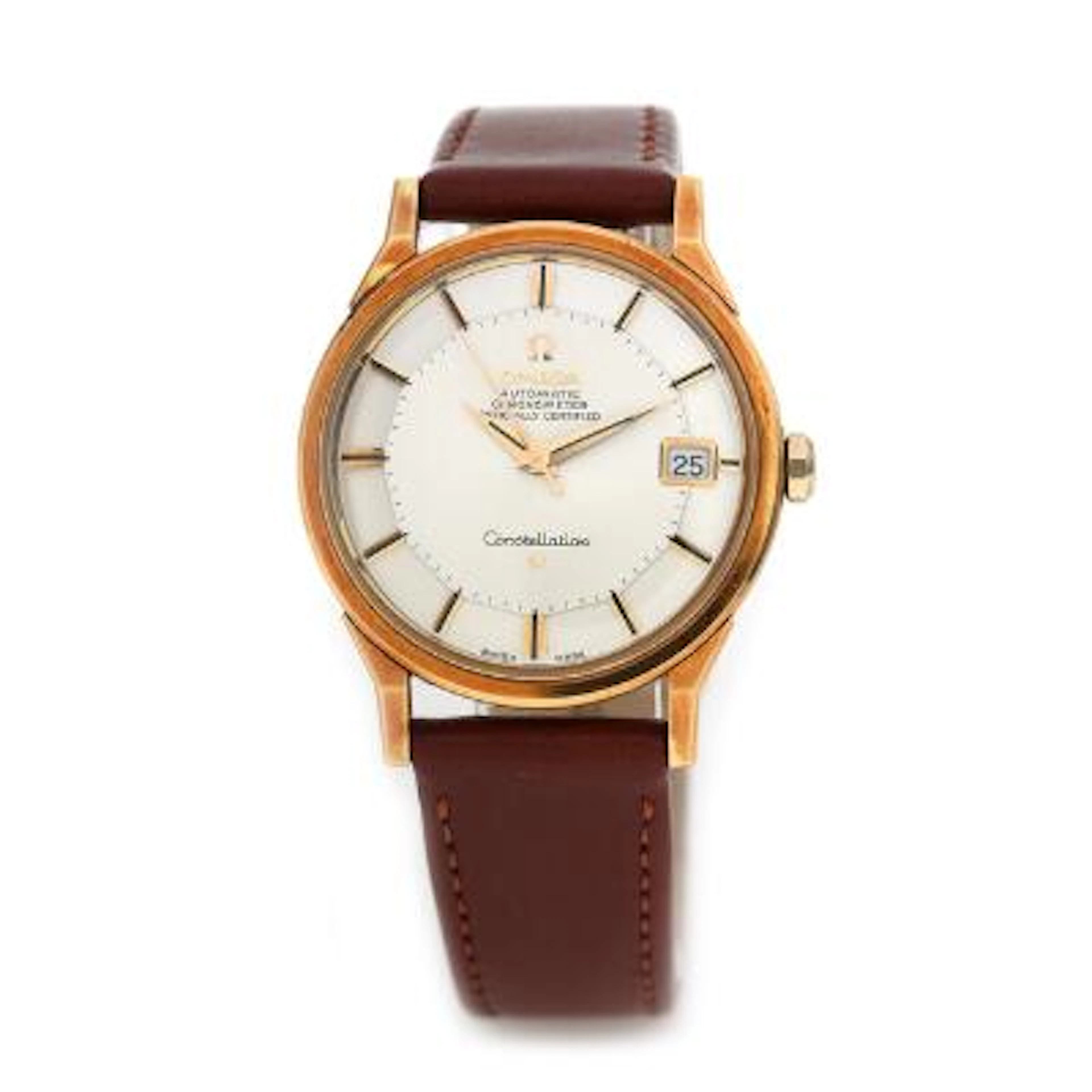 Omega: Constellation Pie-pan of 18k gold with date. Ref. 168.005/6.