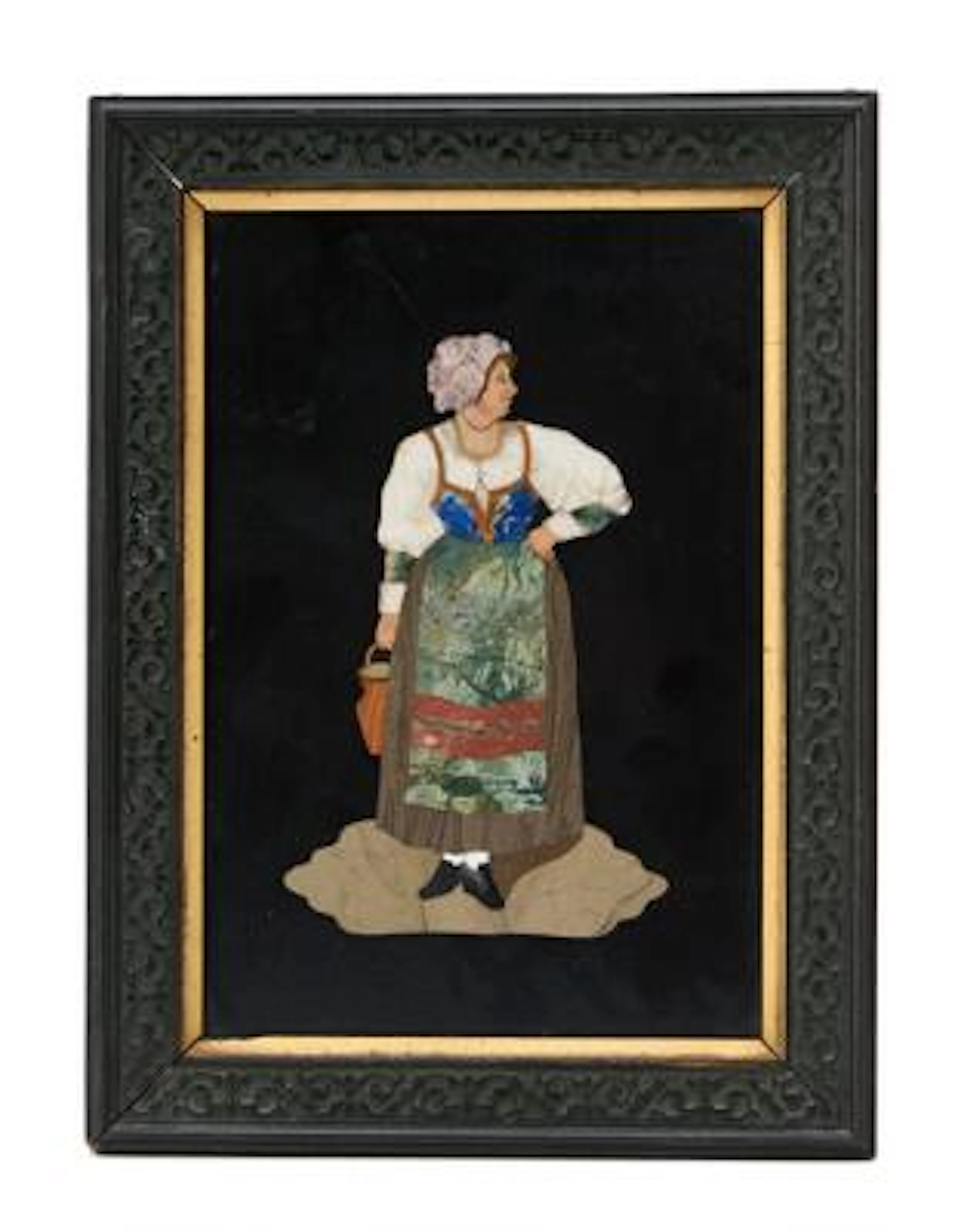 Unknown artist: Italian Woman. Pietra dura plaque in coloured marble.