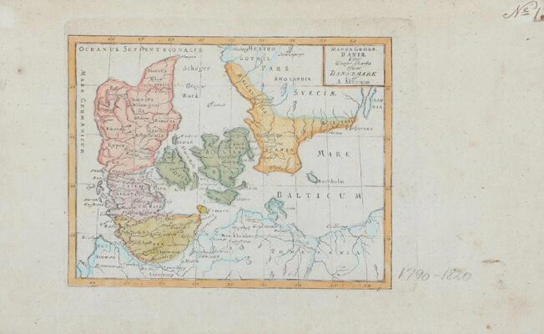 Sebastian Münster: Map of Denmark. Woodcut. C. mid 16th century. Visible